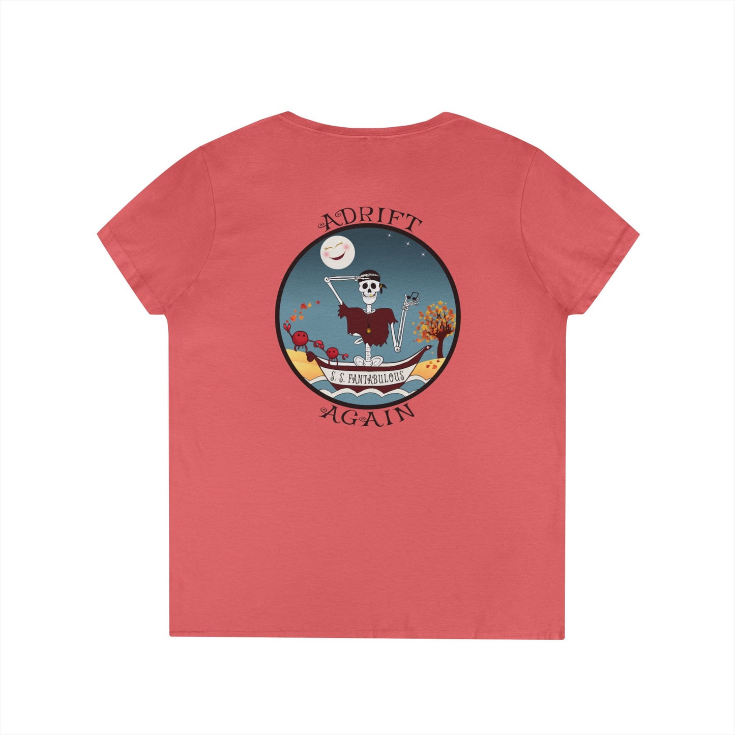 S. S. Fantabulous, Women's V-Neck T-Shirt, in Coral Silk, Sport Grey