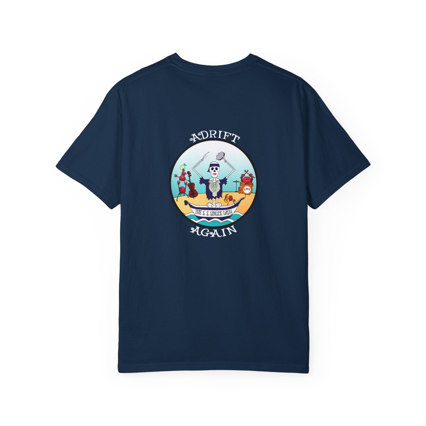 The S. S. Single Lady, Unisex Garment-Dyed, Short Sleeve T-shirt, In Chambray, Red, Black, White& True Navy