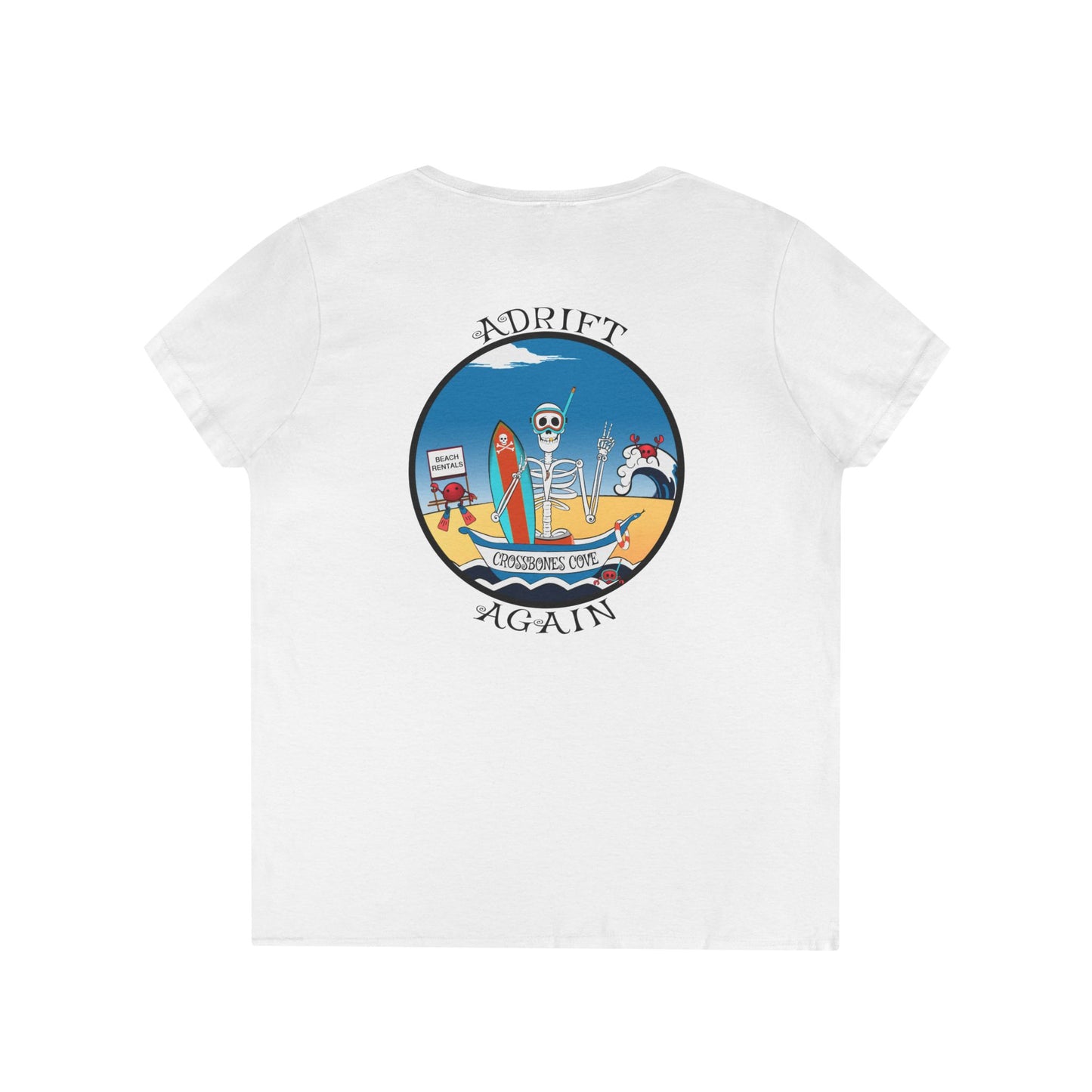 Crossbones Cove, Women's V-Neck T-Shirt, in Red, White, Graphite Heather & Royal