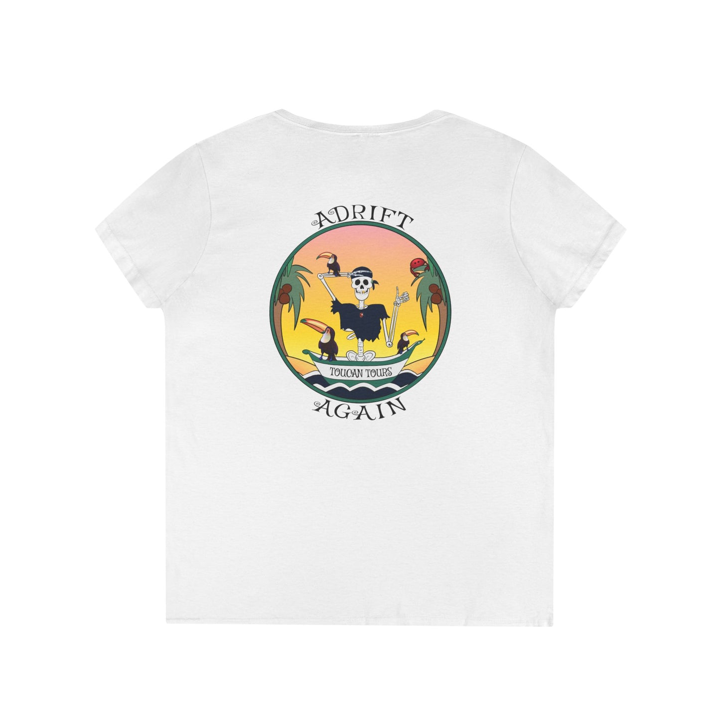 Toucan Tours, Women's V-Neck T-Shirt, in Coral Silk, Sport Grey & White