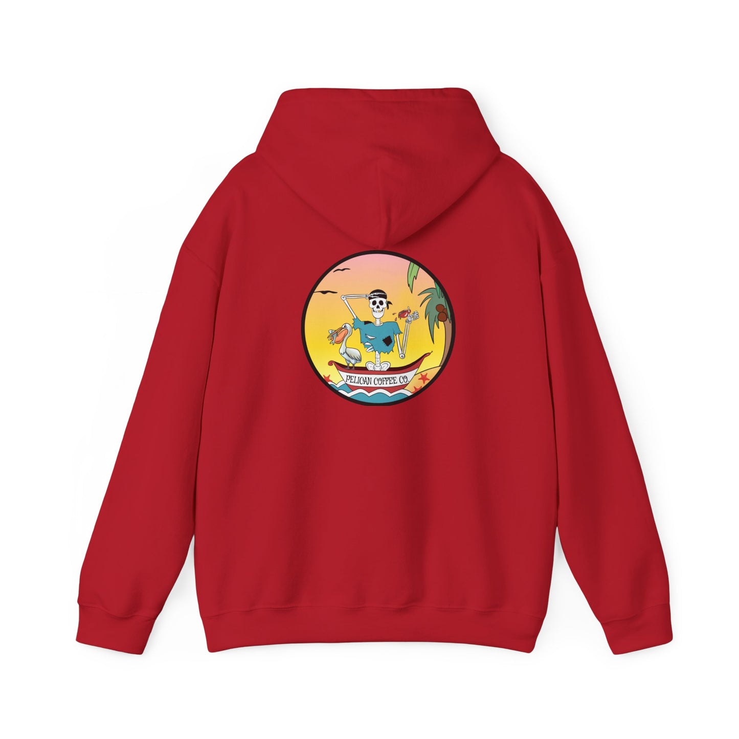 Pelican Coffee Co. The Classic All Day Hooded Sweatshirt, In Cherry Red, Antique Sapphire, Graphite Heather, Military Green, Safety Orange & Safety Pink
