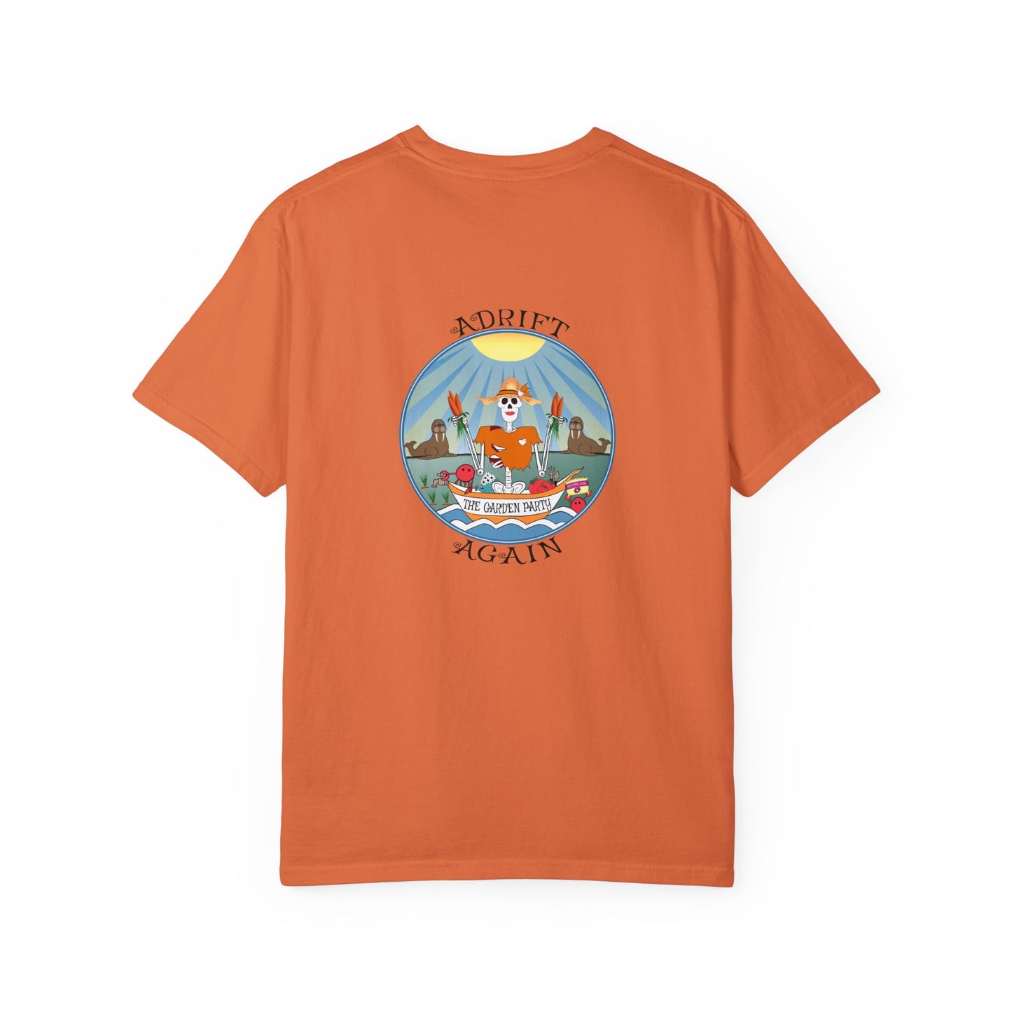 The Garden Party, Unisex Garment-Dyed, Short Sleeve T-shirt, In Burnt Orange, Seafoam Citrus, Seafoam, Black & White