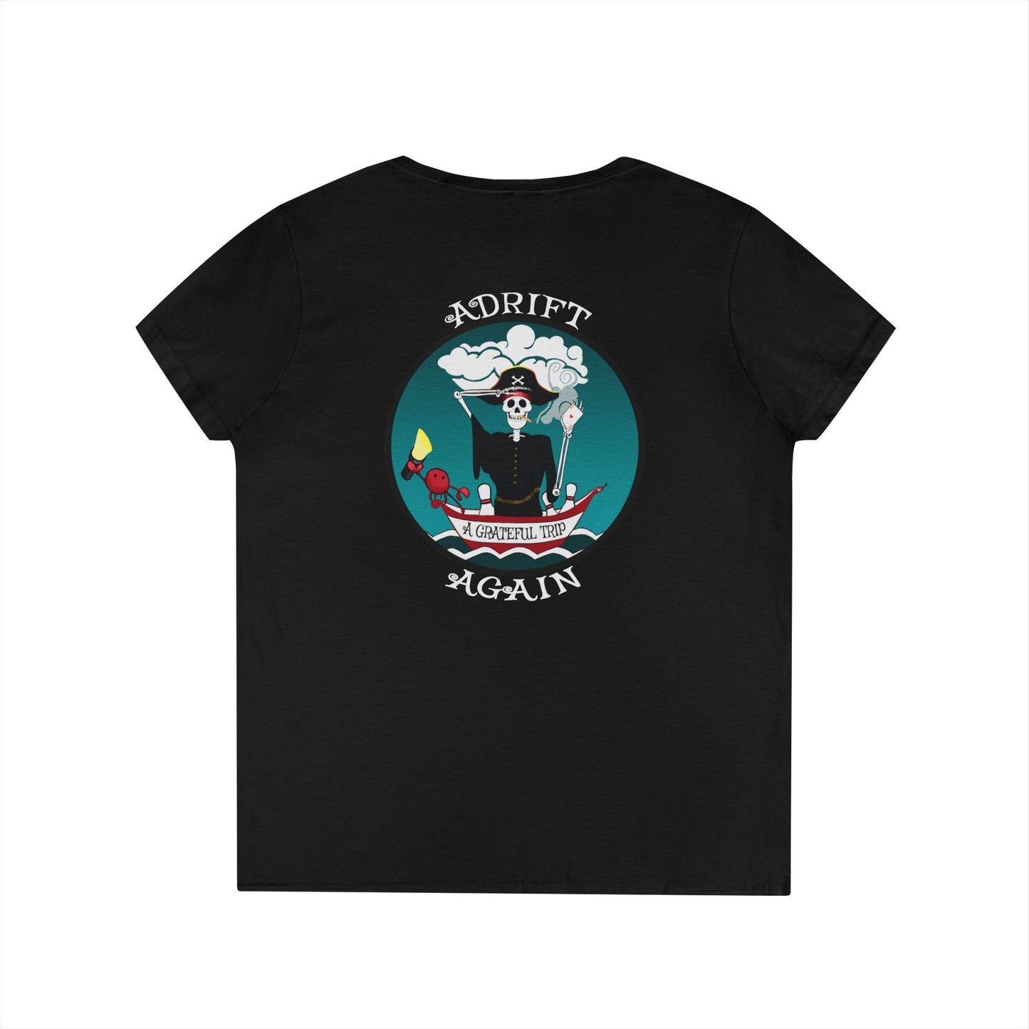 A Grateful Trip, Women's V-Neck T-Shirt, in Sport Grey, White, Red & Black