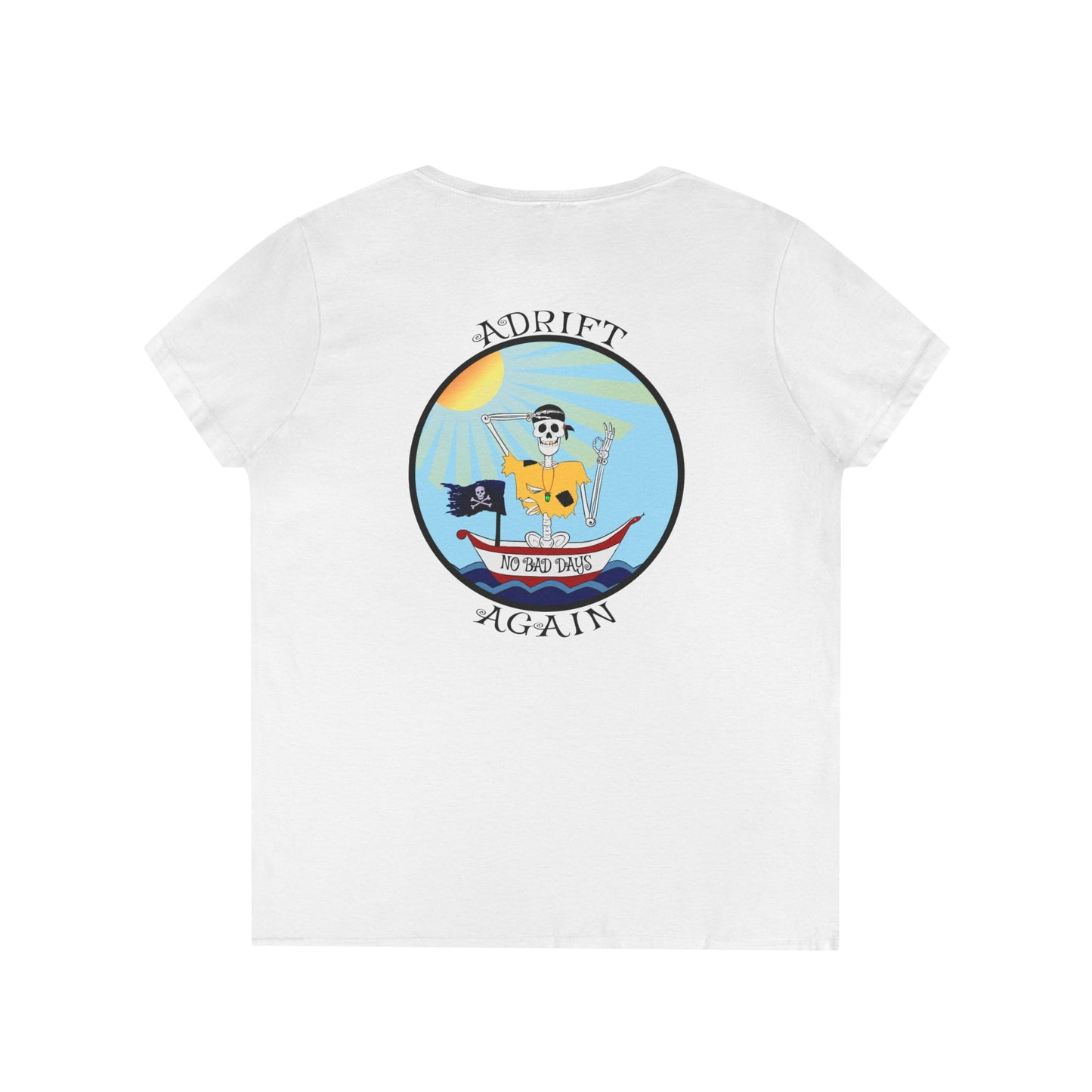 Adrift Again No Bad Days, Women's V-Neck T-Shirt, in Royal, Sport Grey, White & Red