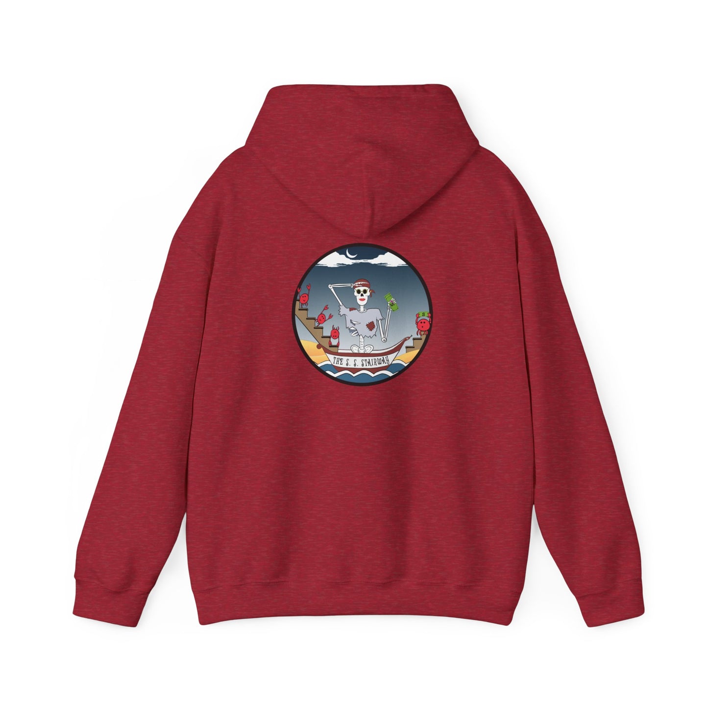 The S. S. Stairway, The Classic All Day Hooded Sweatshirt, Garnet, White, Indigo Blue, Antique Cherry Red, and Ash