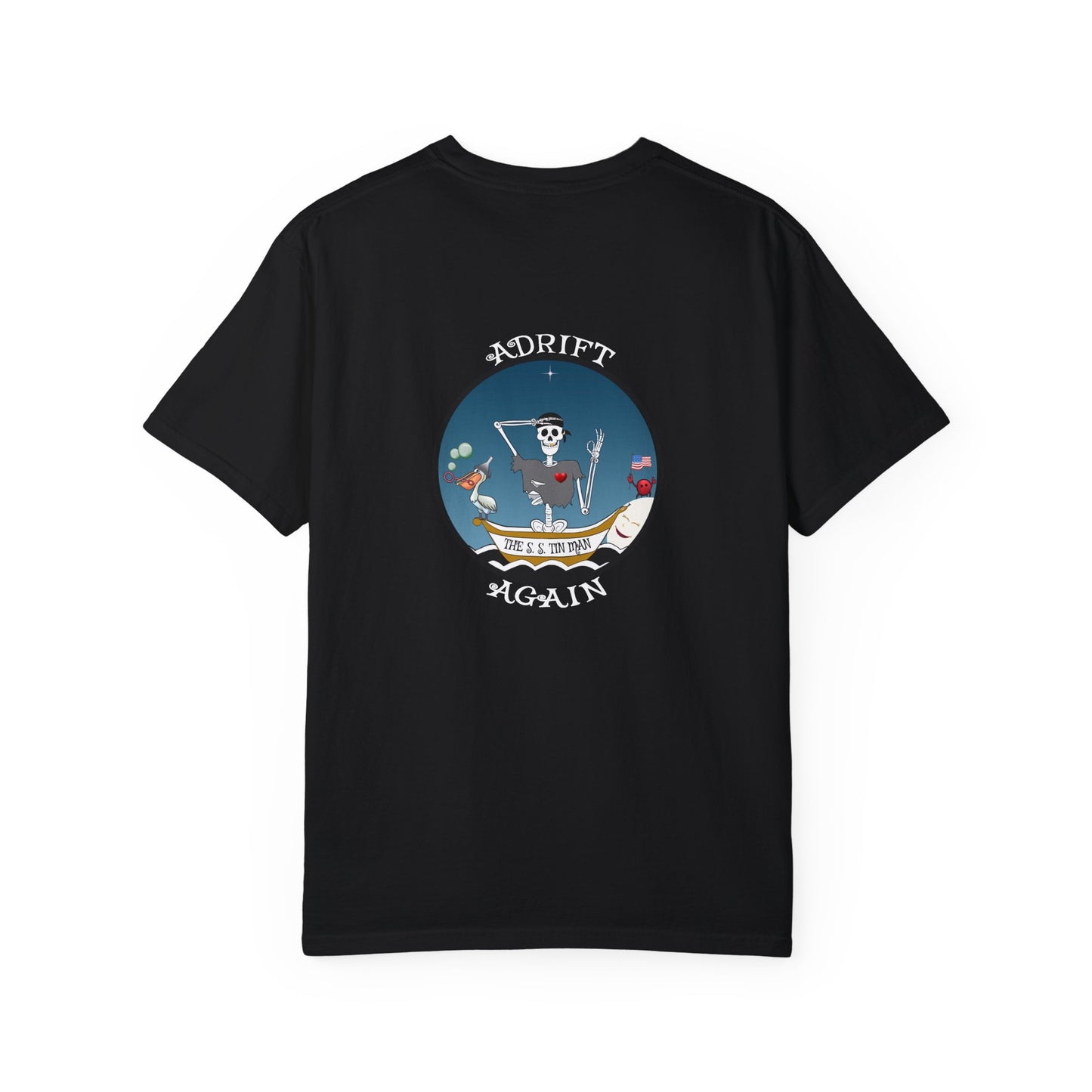 The S. S. Tin Man, Unisex Garment-Dyed, Short Sleeve T-shirt, In Mustard, Granite, White, Ice Blue and Black