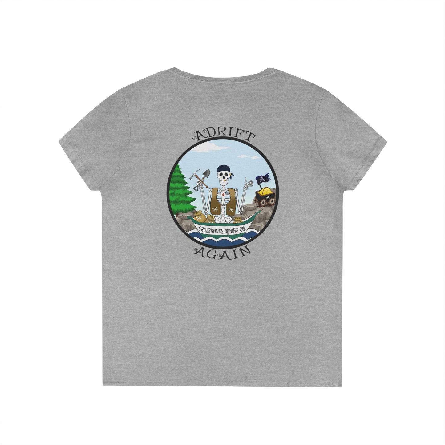 Crossbones Mining Co., Women's V-Neck T-Shirt, in Sport Grey & Royal