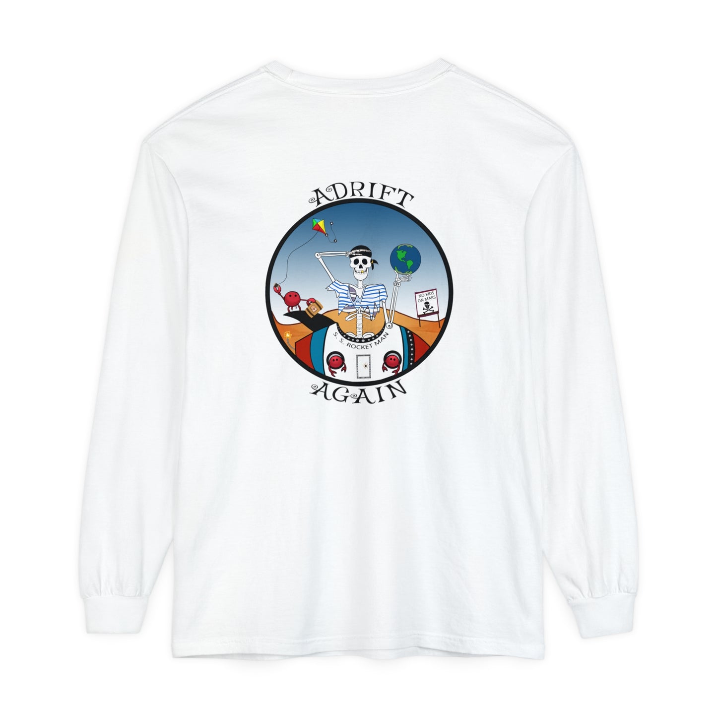 S. S. Rocket Man Unisex Garment-dyed Long Sleeve T-Shirt, Black, Red, White & Chambray