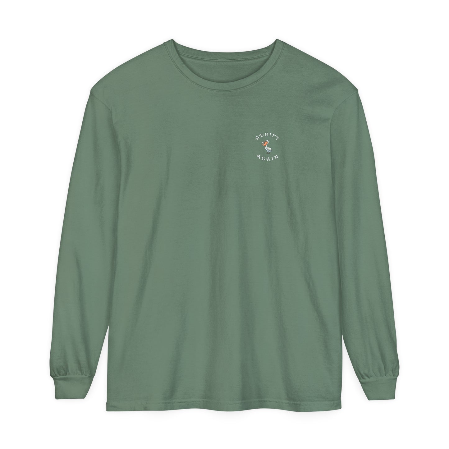 Toucan Tours Unisex Garment-dyed Long Sleeve T-Shirt, True Navy, Light Green & Black
