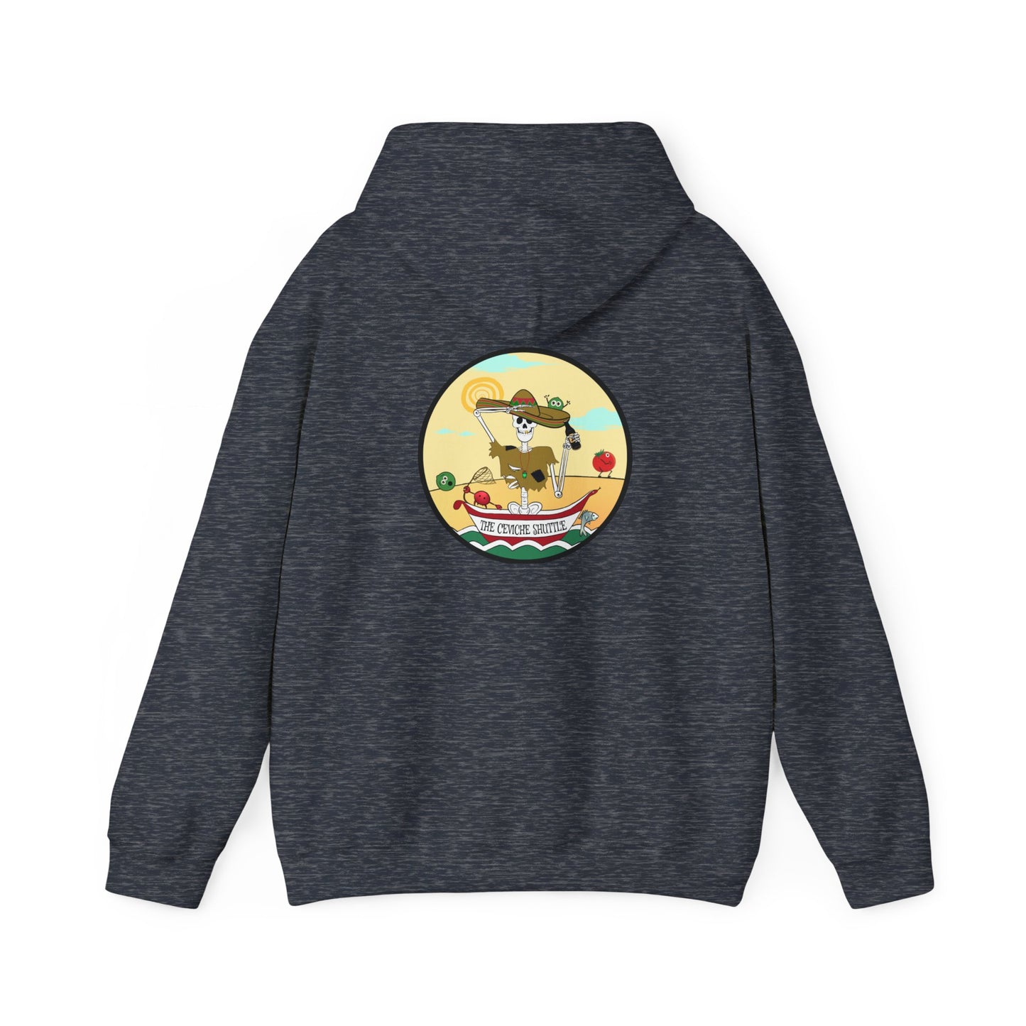 The Ceviche Shuttle, The Classic All Day Hooded Sweatshirt, In Military Green, Graphite Heather, Indigo Blue, Heather Sport Dark Navy, Antique Cherry Red, Safety Orange, Orange & Sand