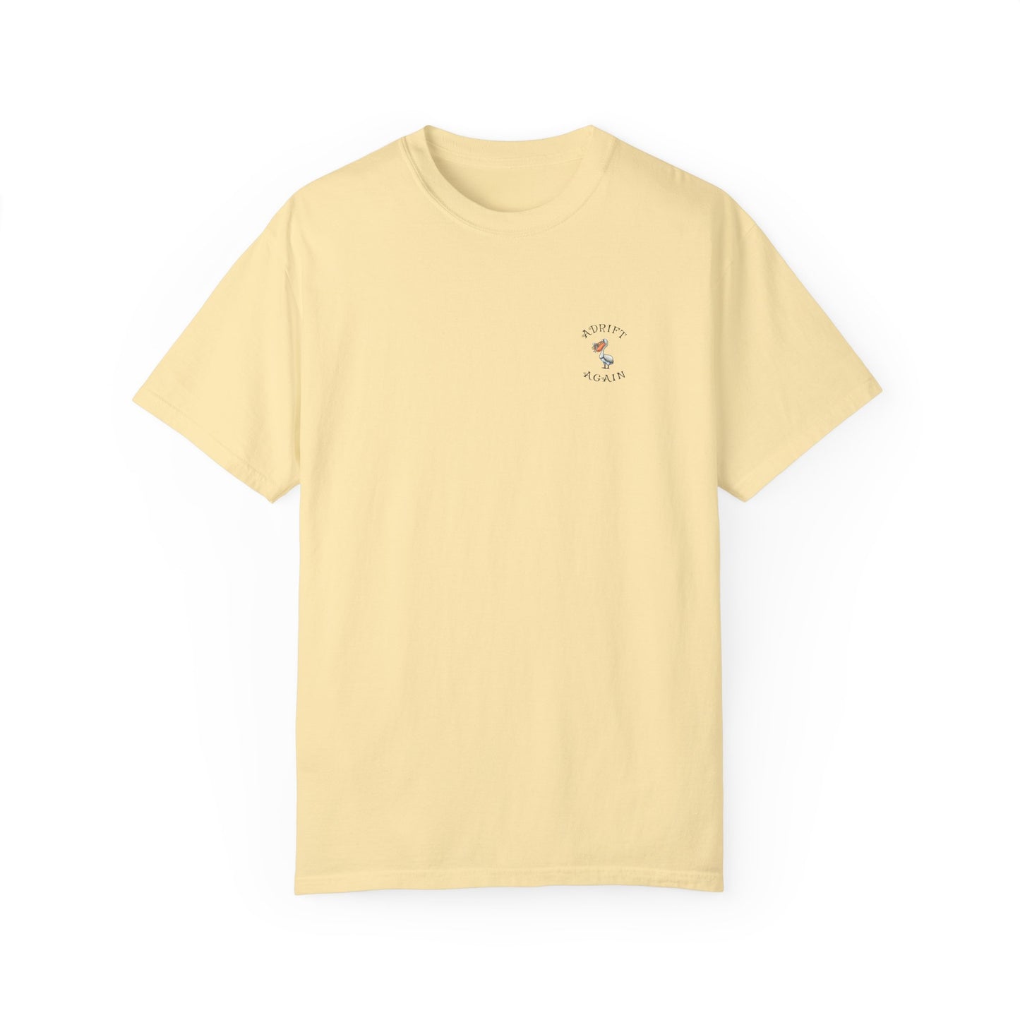 The Calamari Current, Unisex Garment-Dyed, Short Sleeve T-shirt, In China Blue, Banana, Moss, Khaki, White & Black