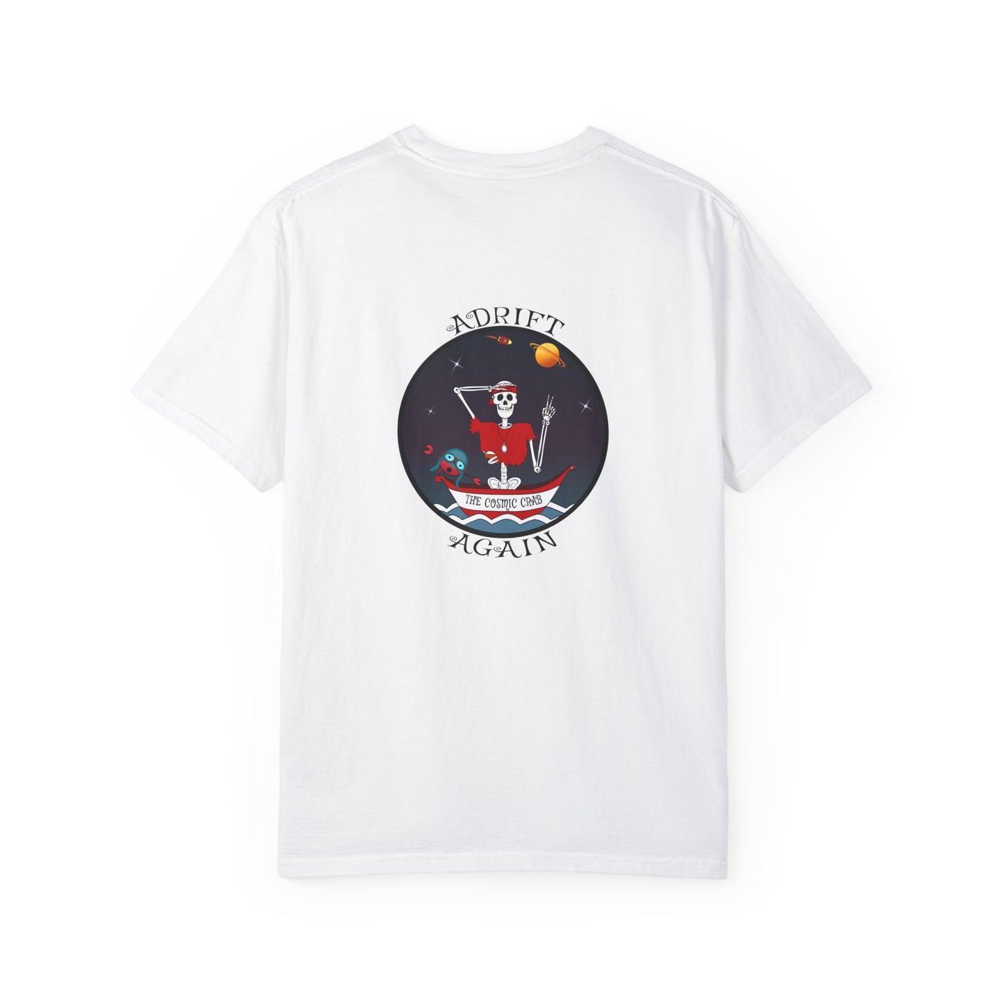 The Cosmic Crab, Unisex Garment-Dyed, Short Sleeve T-shirt, In Blue Jean, Black, Red, Citrus & White