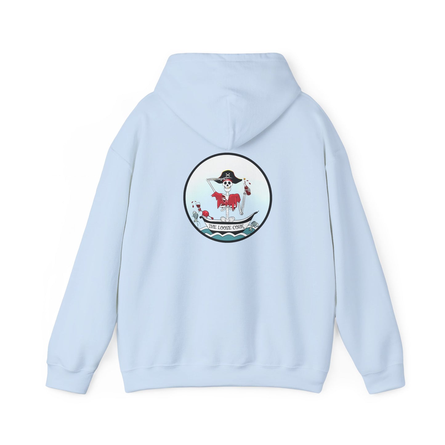 The Loose Cork, The Classic All Day Hooded Sweatshirt, Light Blue, Antique Cherry Red, White & Black