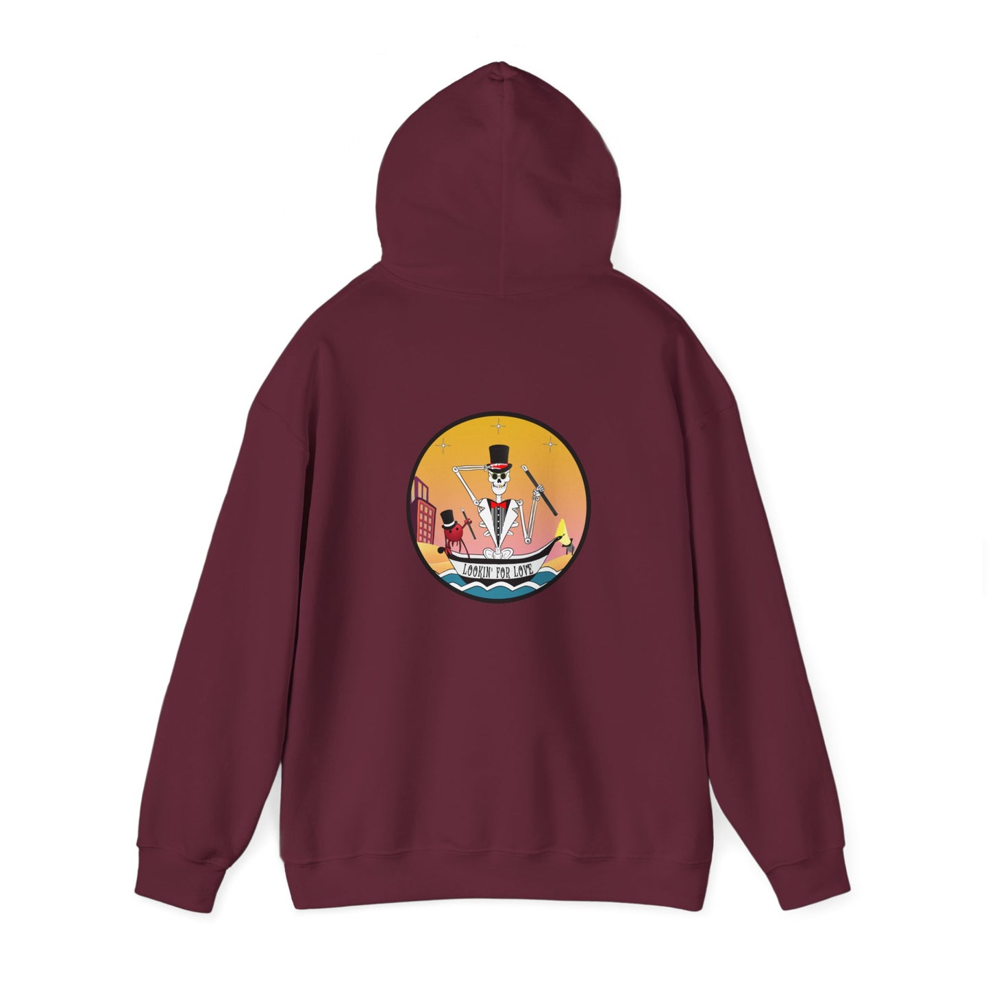 Lookin' For Love, The Classic All Day Hooded Sweatshirt, Black, Safety Orange, Maroon, Antique Sapphire, and Safety Pink