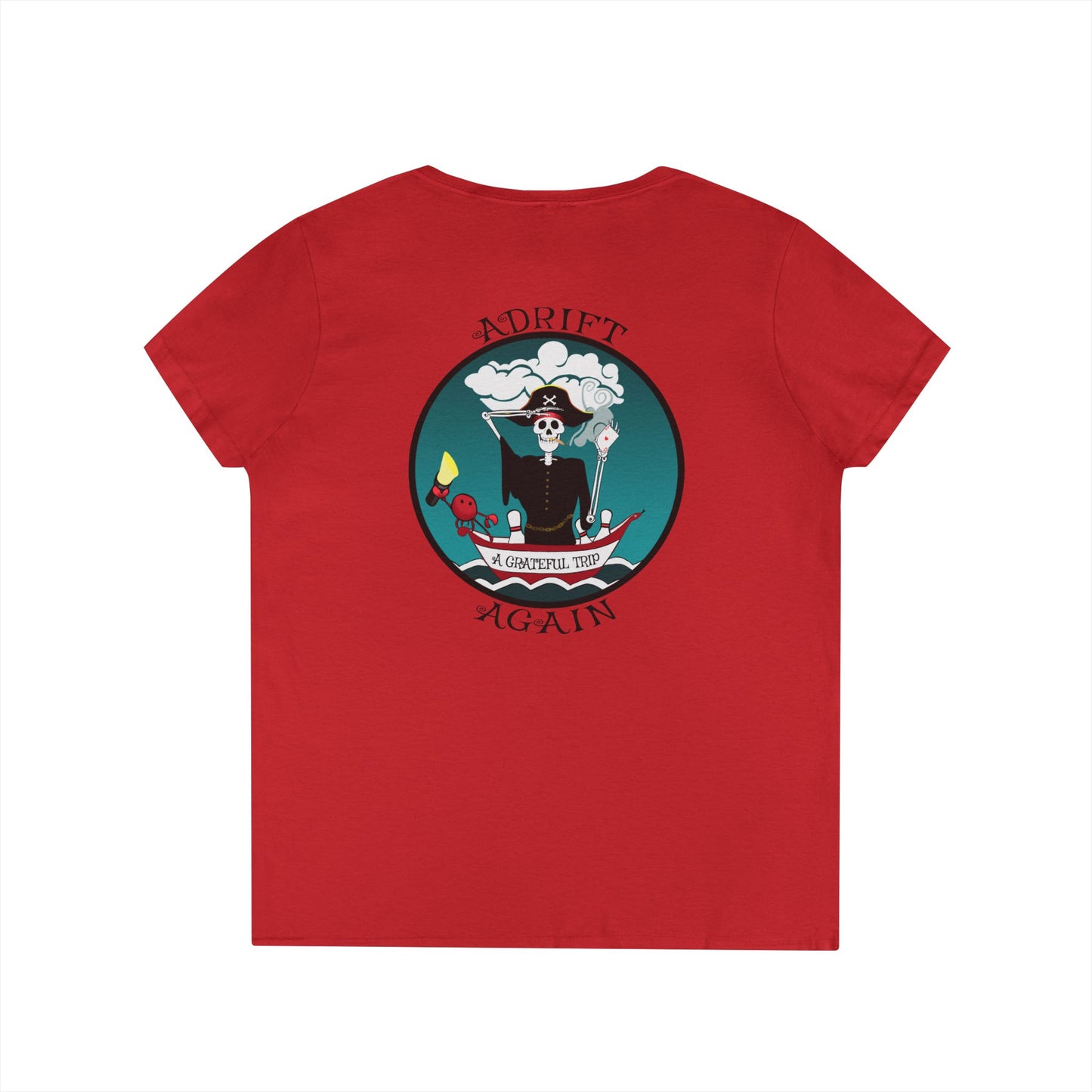 A Grateful Trip, Women's V-Neck T-Shirt, in Sport Grey, White, Red & Black