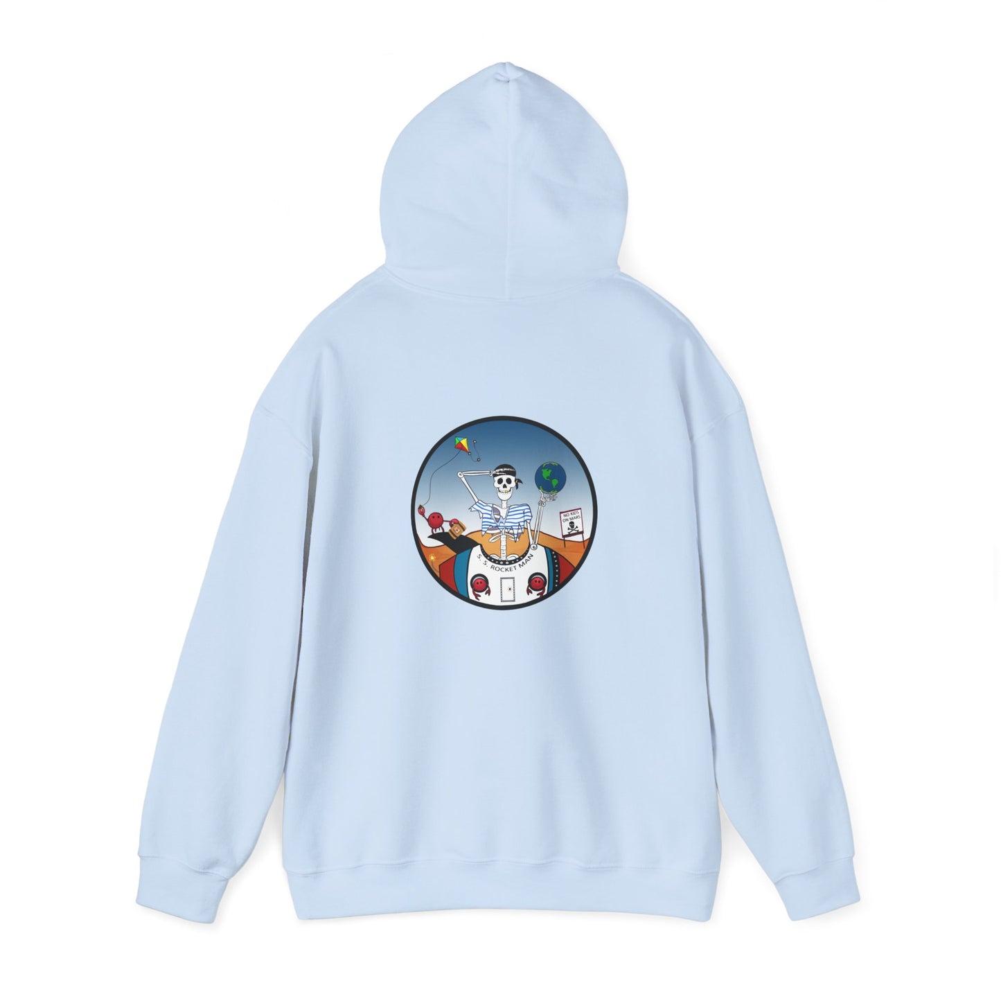 S. S. Rocket Man, The Classic All Day Hooded Sweatshirt, Safety Orange, Charry Red, Irish Green, and Light Blue