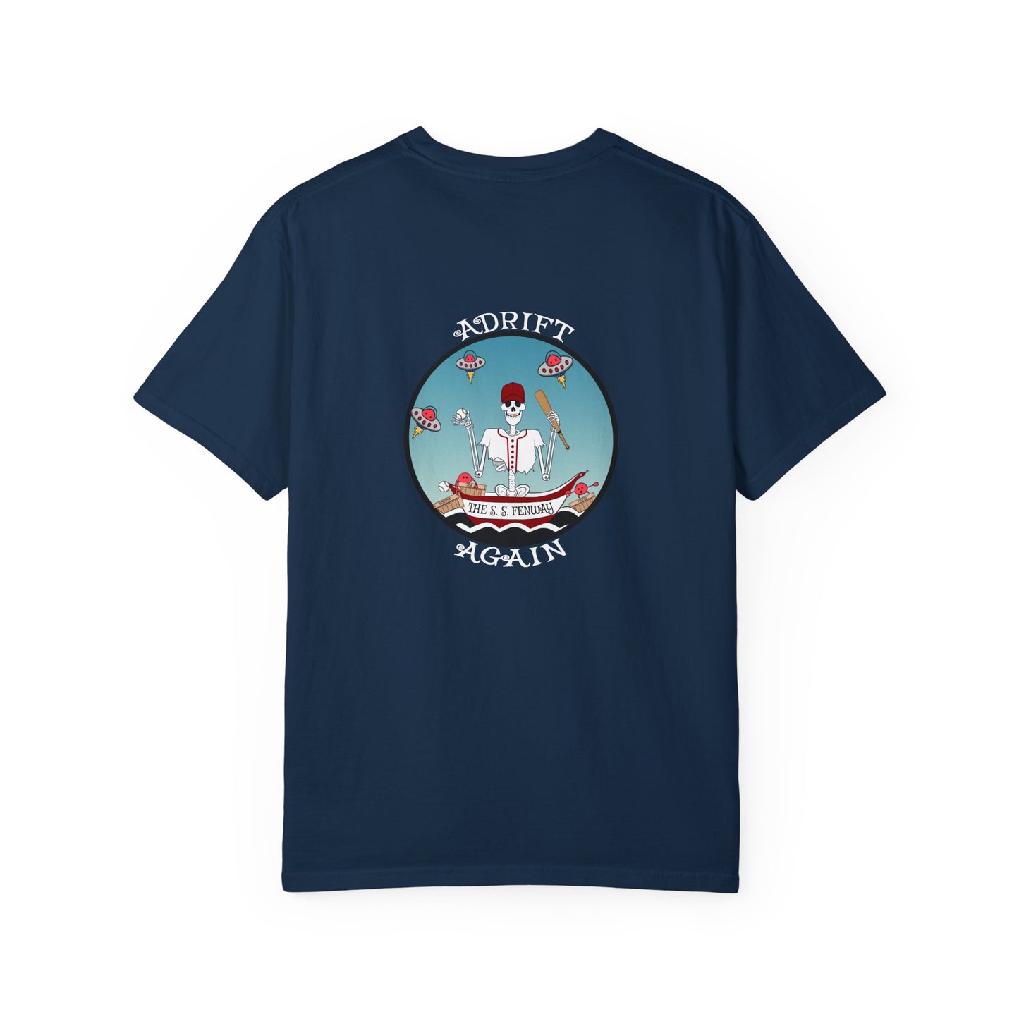 The S. S. Fenway, Unisex Garment-Dyed, Short Sleeve T-shirt, In Red, Espresso, True Navy, Black & White