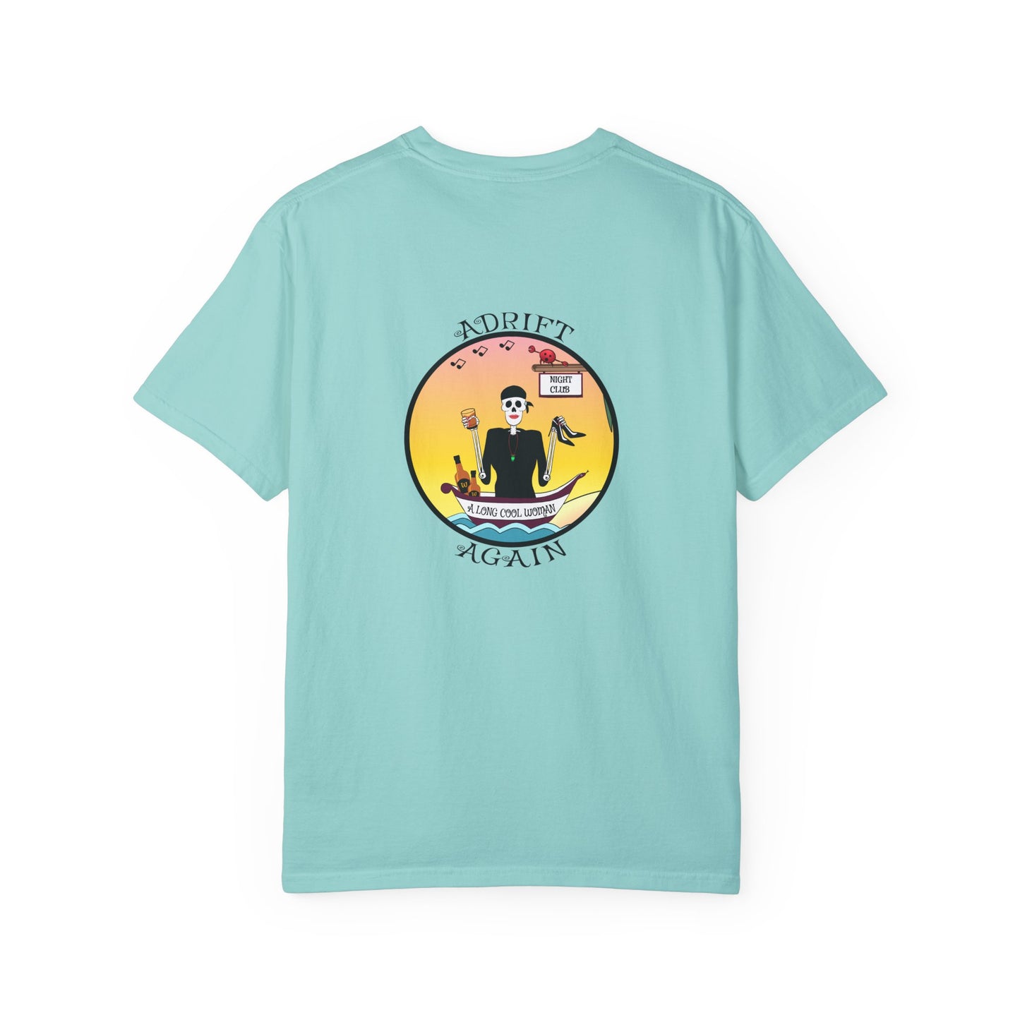 A Long Cool Woman, Unisex Garment-Dyed, Short Sleeve T-shirt, In Citrus, Mint, Black, White and Lagoon Blue