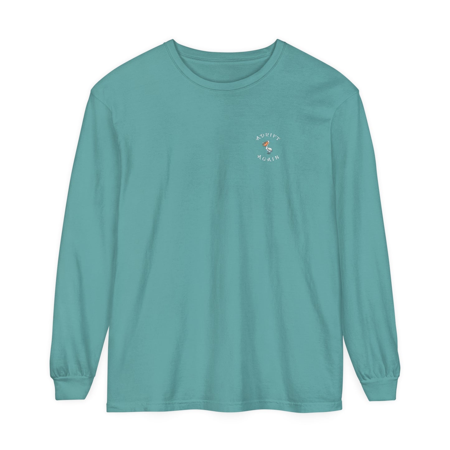 The Crabby Coffee Crew Unisex Garment-dyed Long Sleeve T-Shirt, in Mint, Black & Seafoam