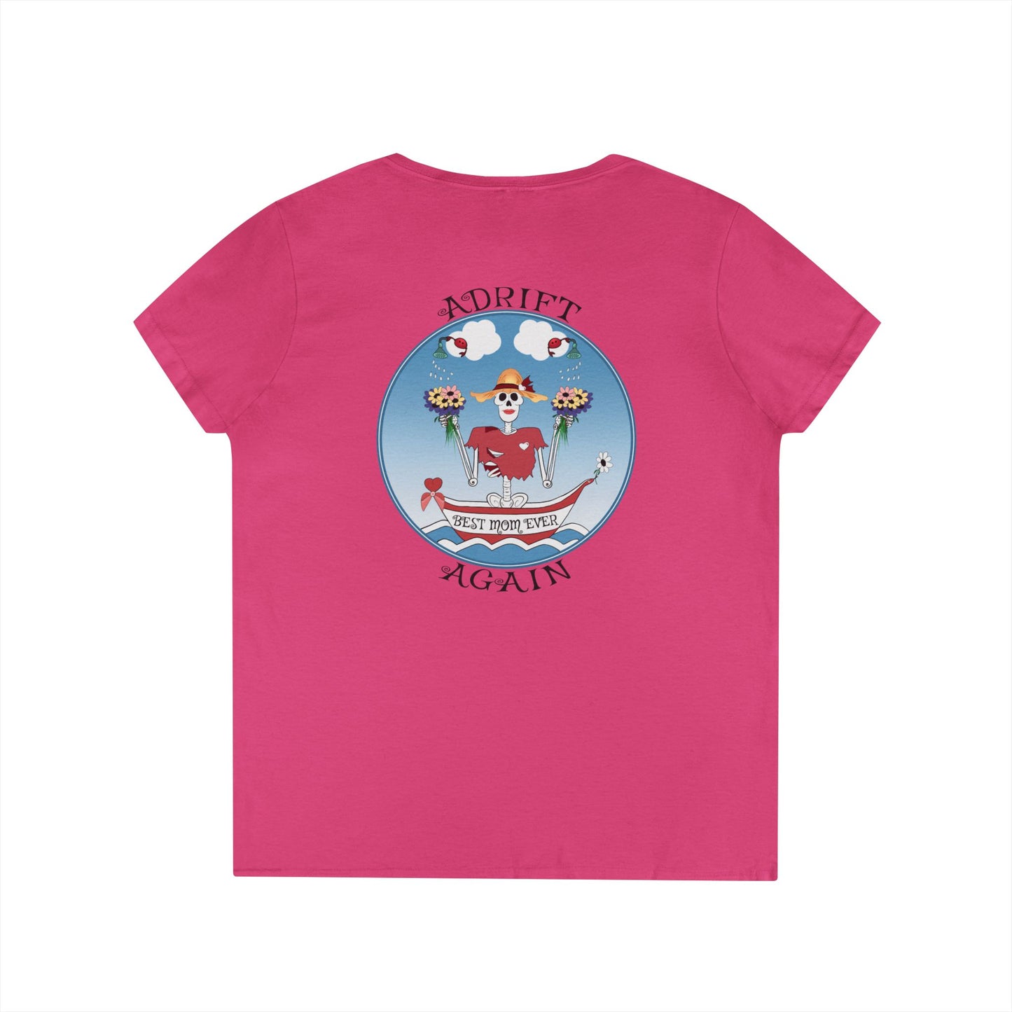 Best Mom Ever, Women's V-Neck T-Shirt, in Sapphire, Azalea, Heliconia, Red & White