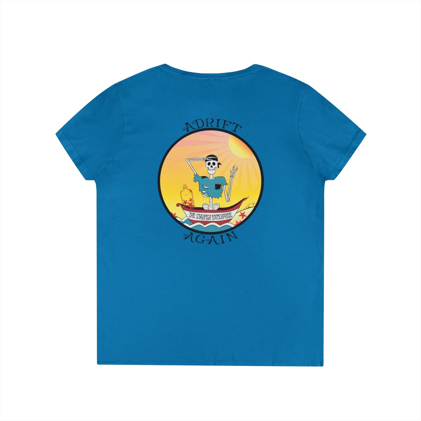 The Starfish Enterprise, Women's V-Neck T-Shirt, in White, Sport Grey, Sapphire & Azalea