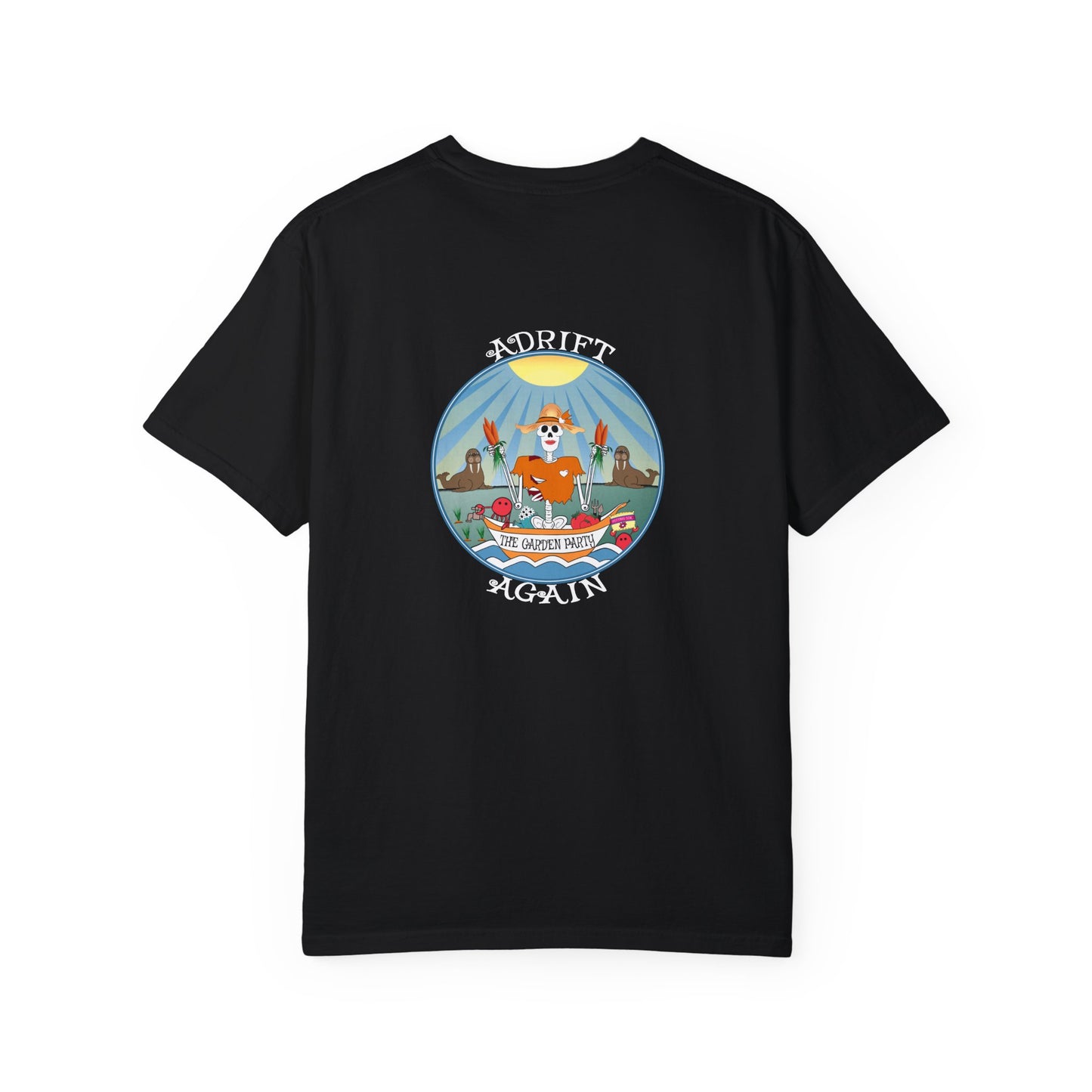 The Garden Party, Unisex Garment-Dyed, Short Sleeve T-shirt, In Burnt Orange, Seafoam Citrus, Seafoam, Black & White