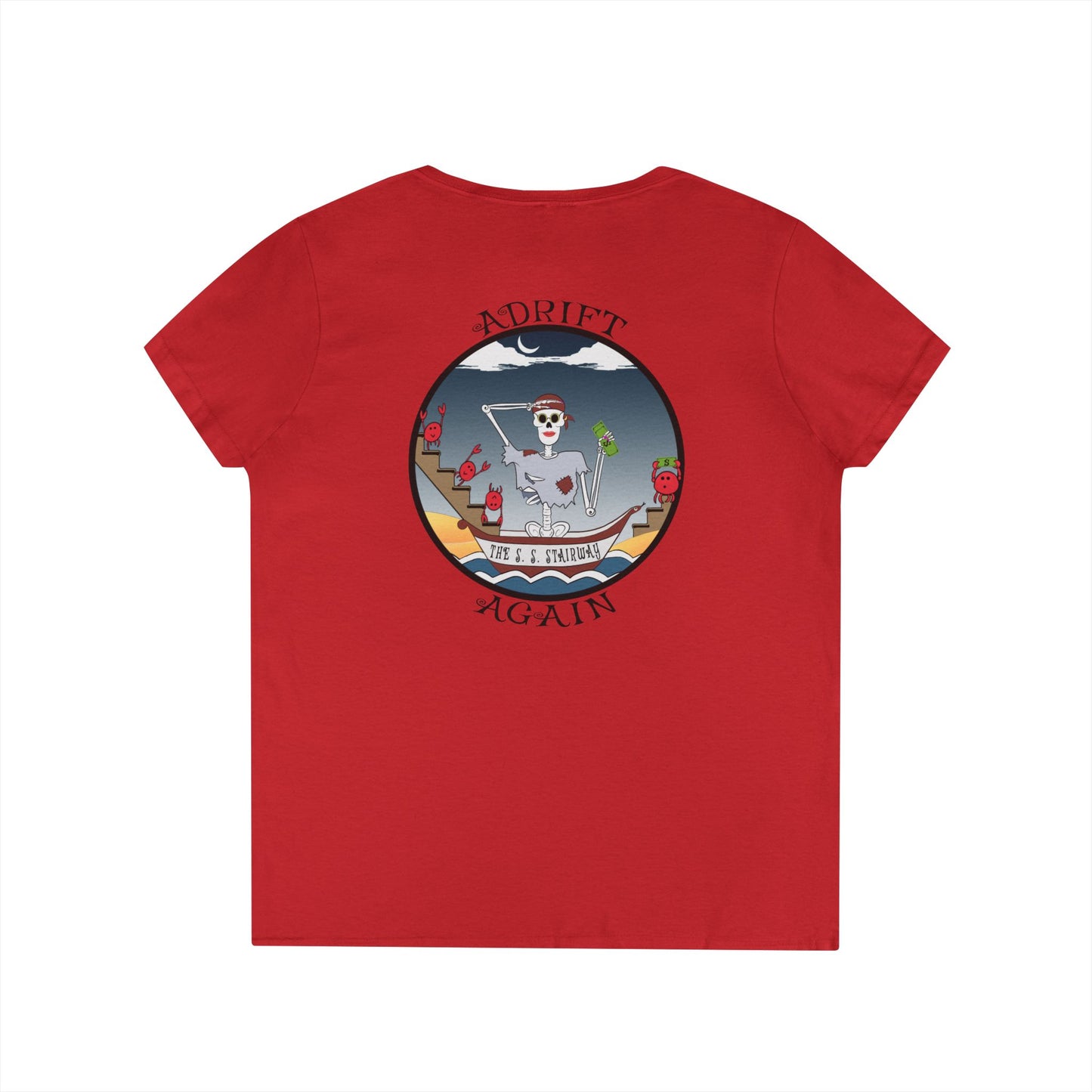 The S. S. Stairway, Women's V-Neck T-Shirt, in Red, White, Graphite Heather & Royal