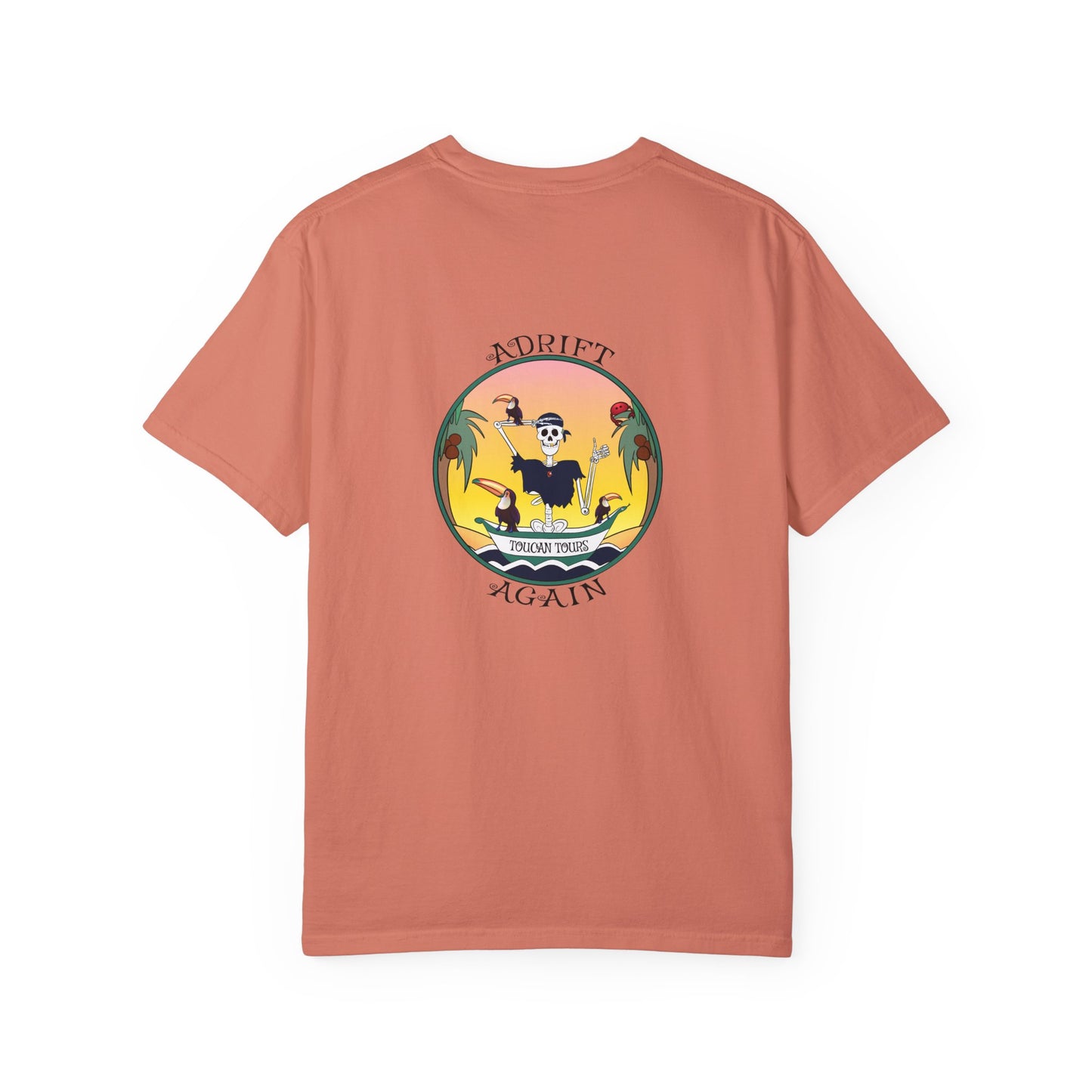 Toucan Tours, Unisex Garment-Dyed, Short Sleeve T-shirt, In Light Green, Terracotta, True Navy, White & Black
