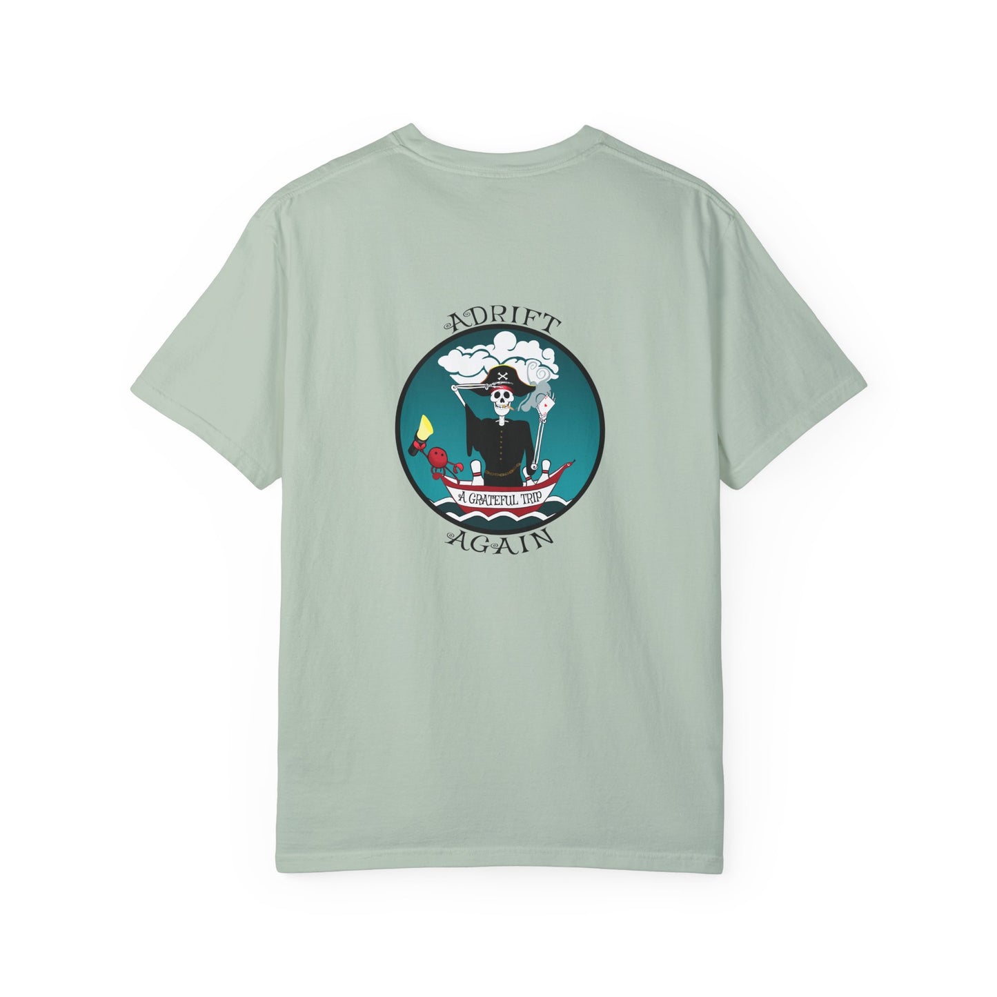 A Grateful Trip, Unisex Garment-Dyed, Short Sleeve T-shirt, In Bay, Mint, Red, White and Black