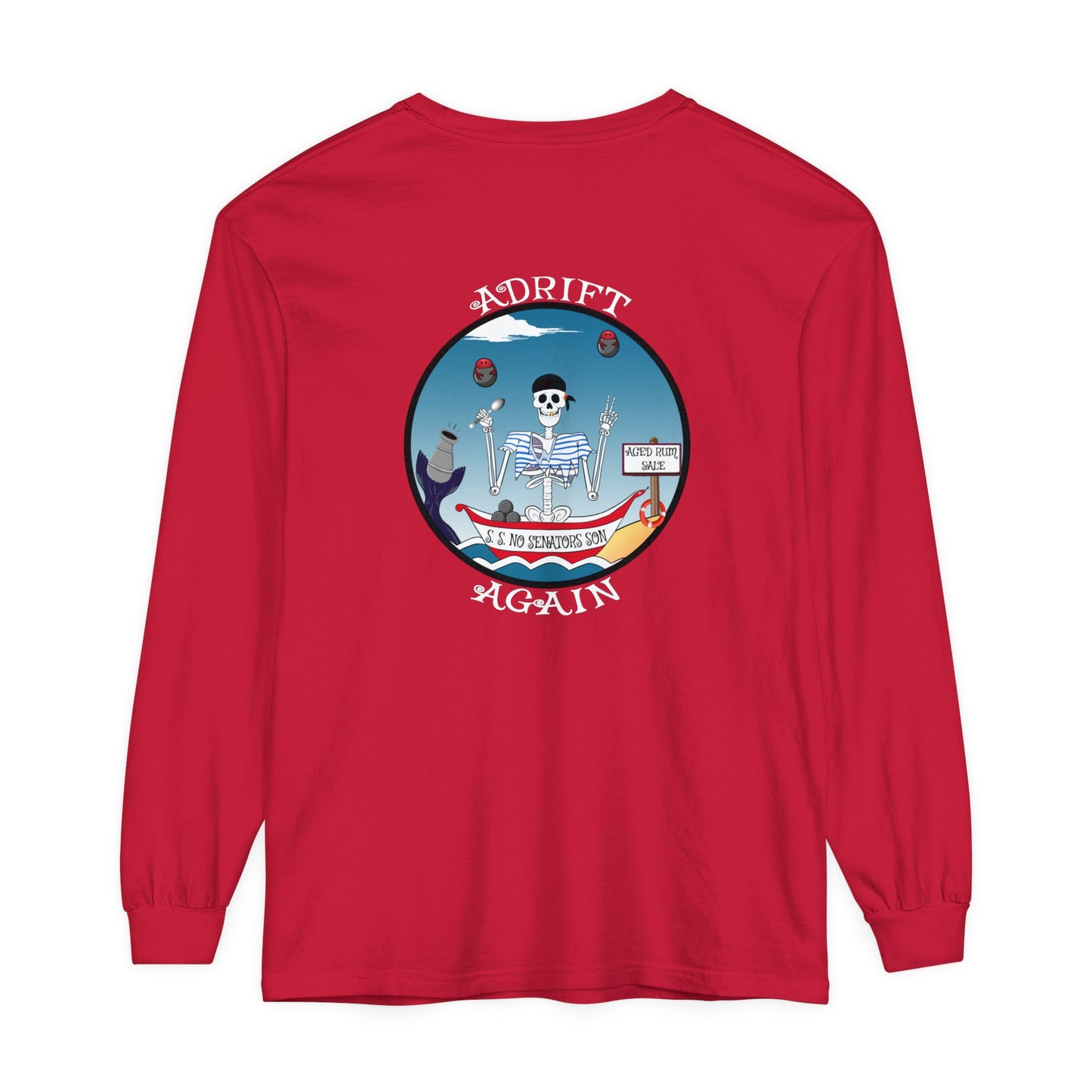 S. S. No Senators Son Unisex Garment-dyed Long Sleeve T-Shirt, Chambray, Red, True Navy, White, and Black
