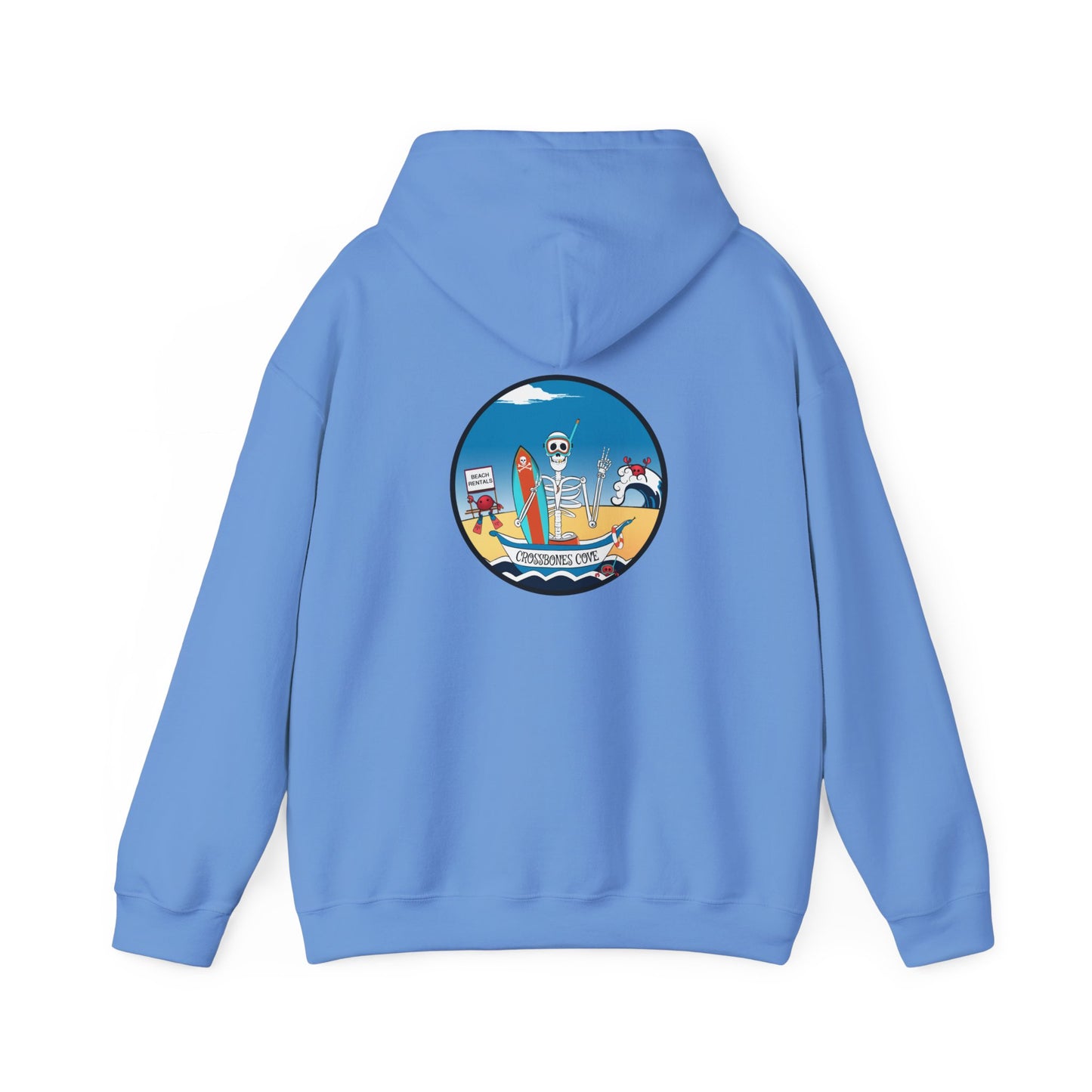 Crossbones Cove, The Classic All Day Hooded Sweatshirt, Carolina Blue, Black, Royal, Safety Orange & Red