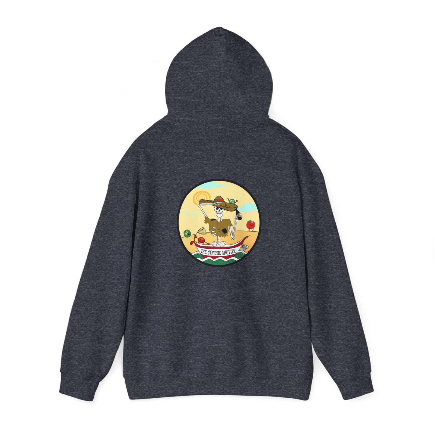 The Ceviche Shuttle, The Classic All Day Hooded Sweatshirt, In Military Green, Graphite Heather, Indigo Blue, Heather Sport Dark Navy, Antique Cherry Red, Safety Orange, Orange & Sand