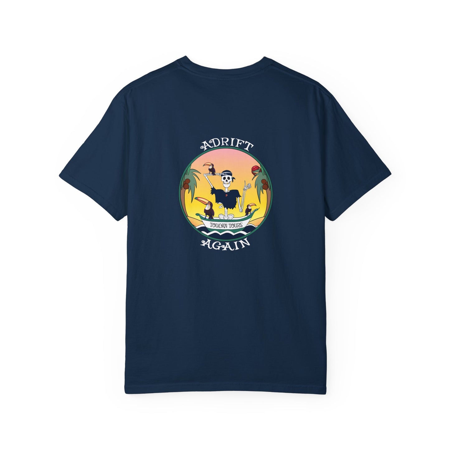 Toucan Tours, Unisex Garment-Dyed, Short Sleeve T-shirt, In Light Green, Terracotta, True Navy, White & Black