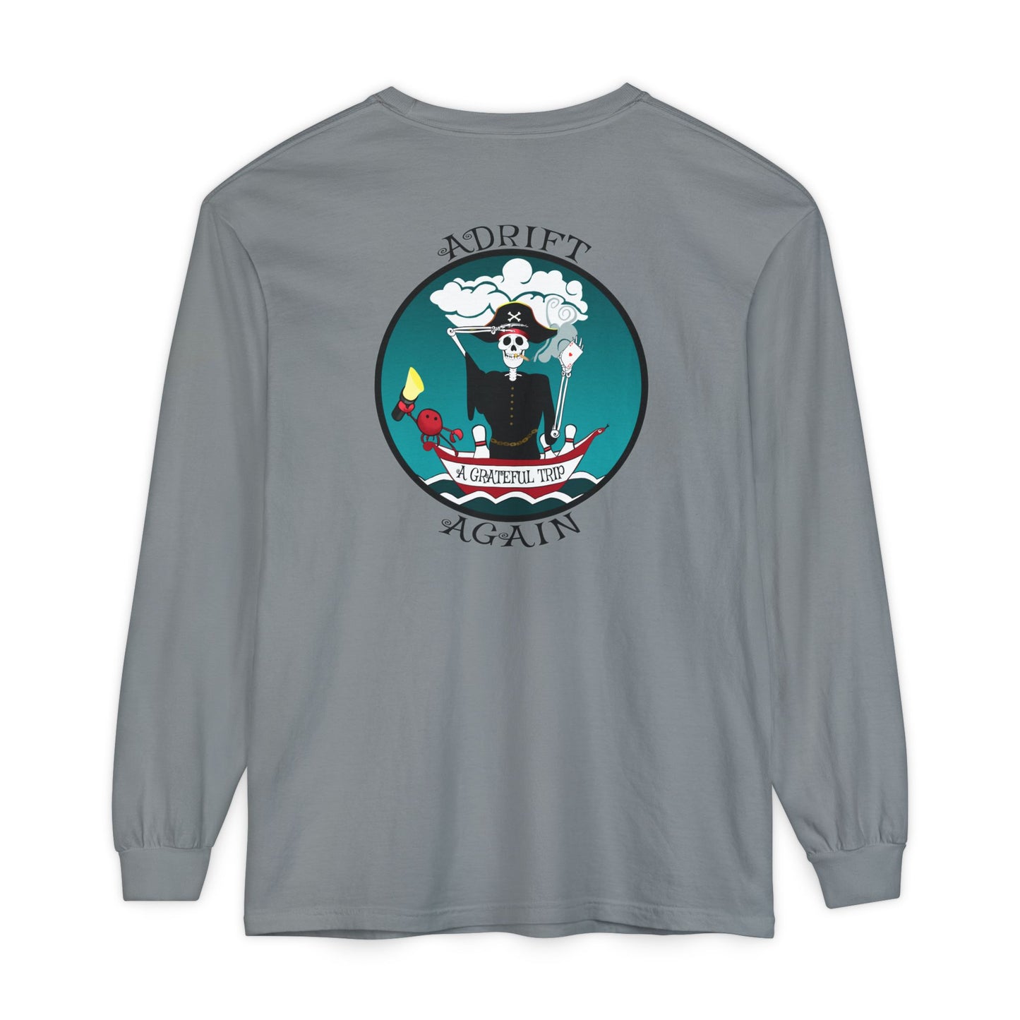 A Grateful Trip Unisex Garment-dyed Long Sleeve T-Shirt, Red, Black, Granite, White & Mint