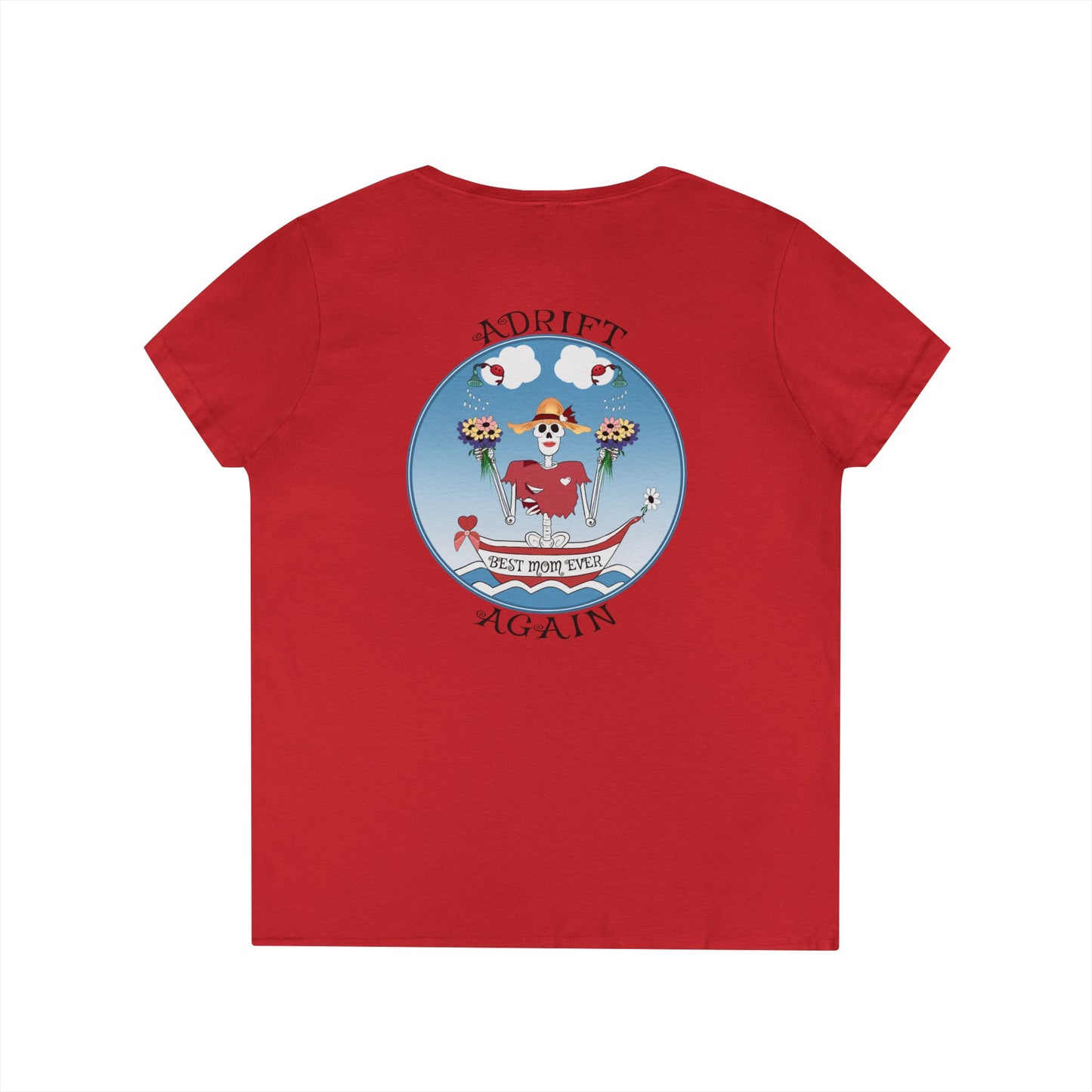 Best Mom Ever, Women's V-Neck T-Shirt, in Sapphire, Azalea, Heliconia, Red & White
