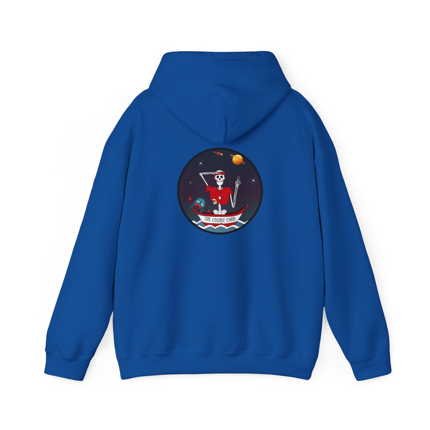 The Cosmic Crab, The Classic All Day Hooded Sweatshirt, in Royal, Carolina Blue, Black, Red & Safety Orange
