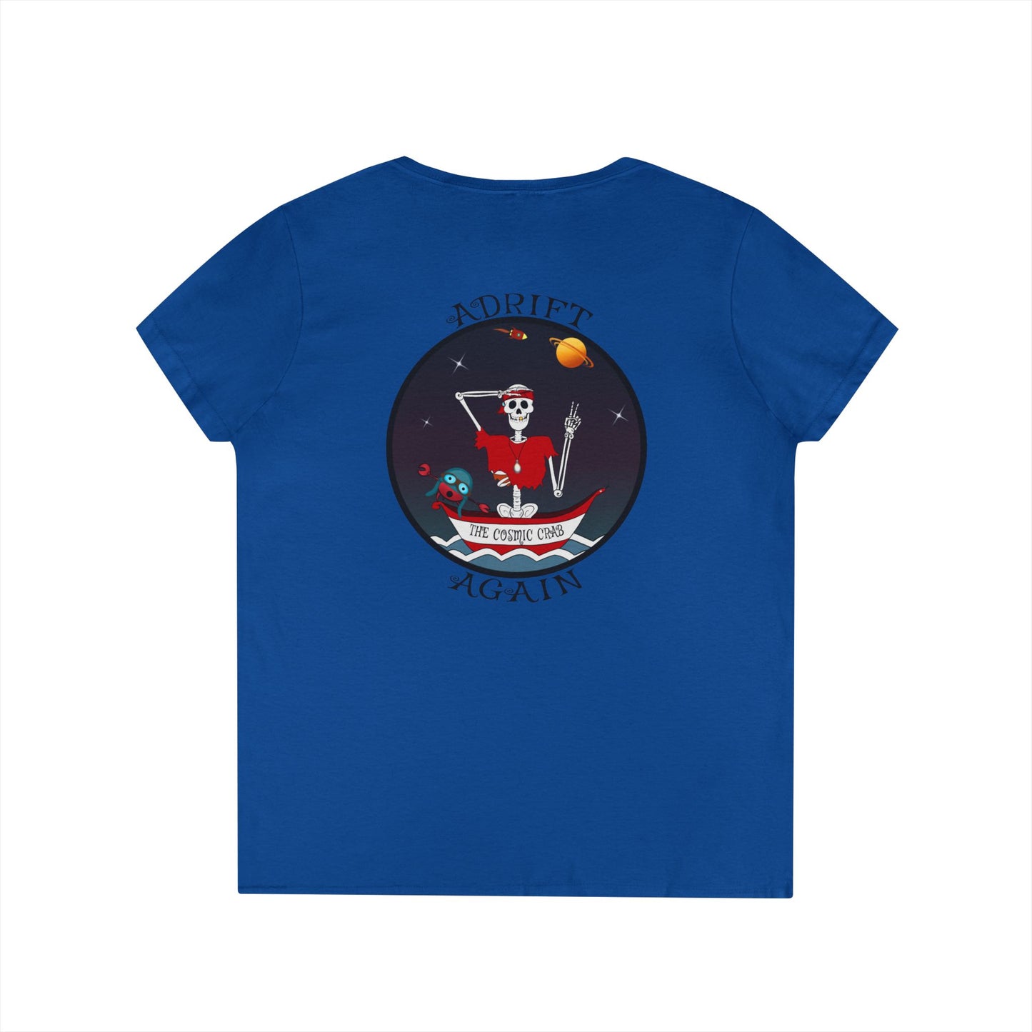 The Cosmic Crab, Women's V-Neck T-Shirt, in White, Graphite Heather, Royal & Red