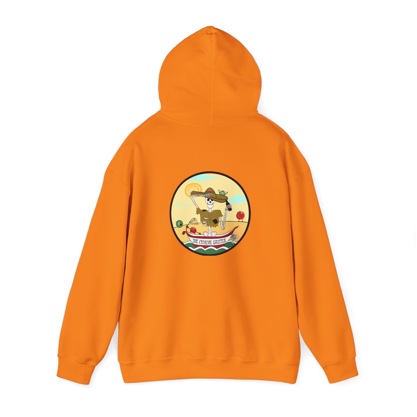 The Ceviche Shuttle, The Classic All Day Hooded Sweatshirt, In Military Green, Graphite Heather, Indigo Blue, Heather Sport Dark Navy, Antique Cherry Red, Safety Orange, Orange & Sand