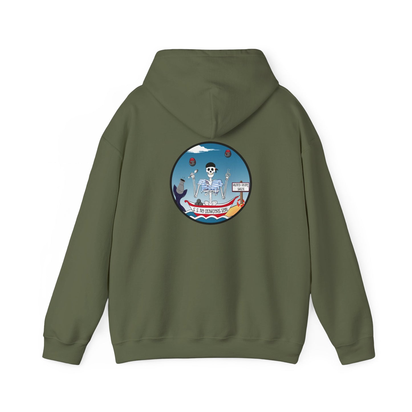 S. S. No Senators Son, The Classic All Day Hooded Sweatshirt, Light Blue, Black, Military Green, and Red