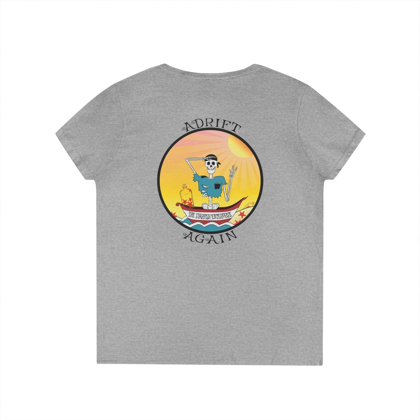 The Starfish Enterprise, Women's V-Neck T-Shirt, in White, Sport Grey, Sapphire & Azalea