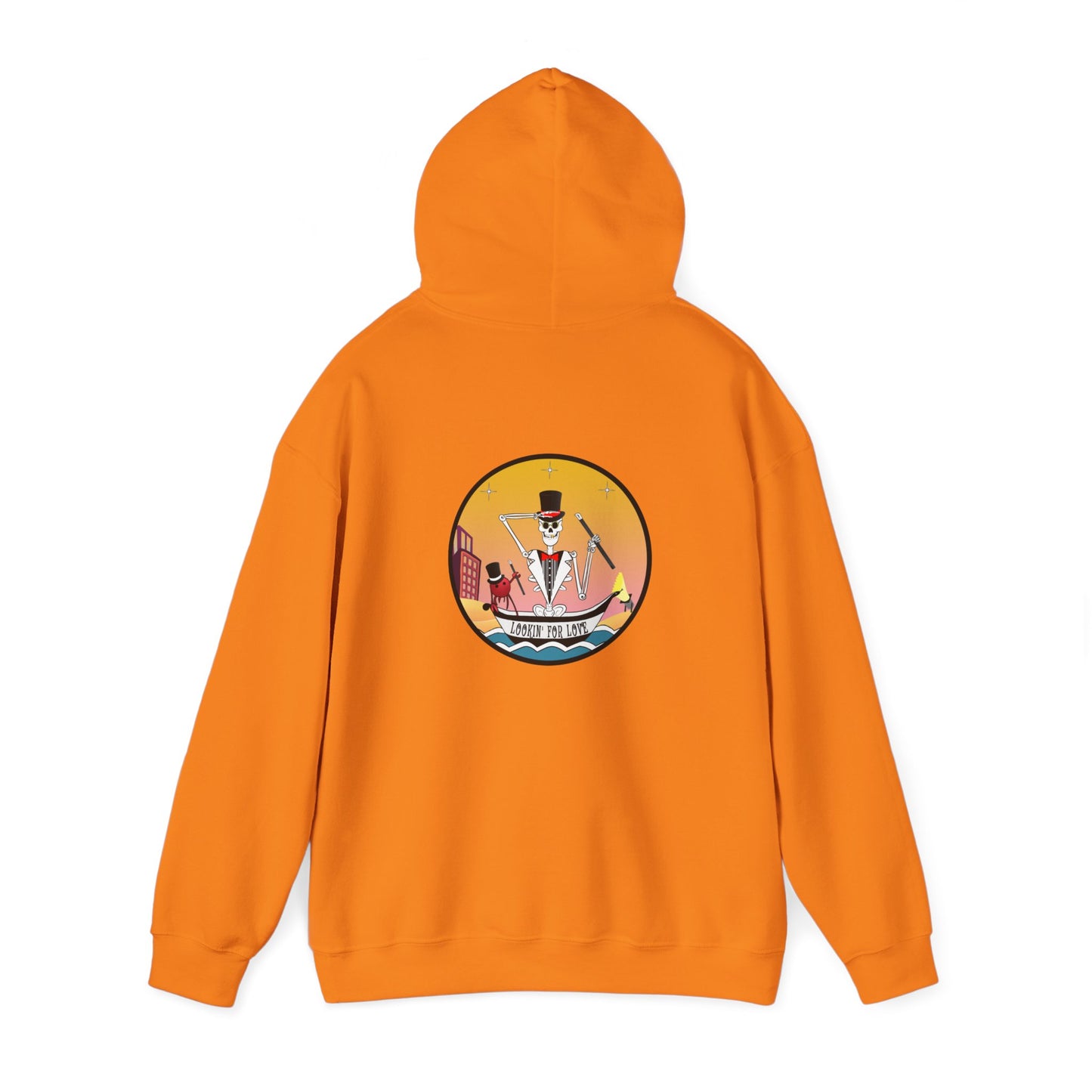 Lookin' For Love, The Classic All Day Hooded Sweatshirt, Black, Safety Orange, Maroon, Antique Sapphire, and Safety Pink
