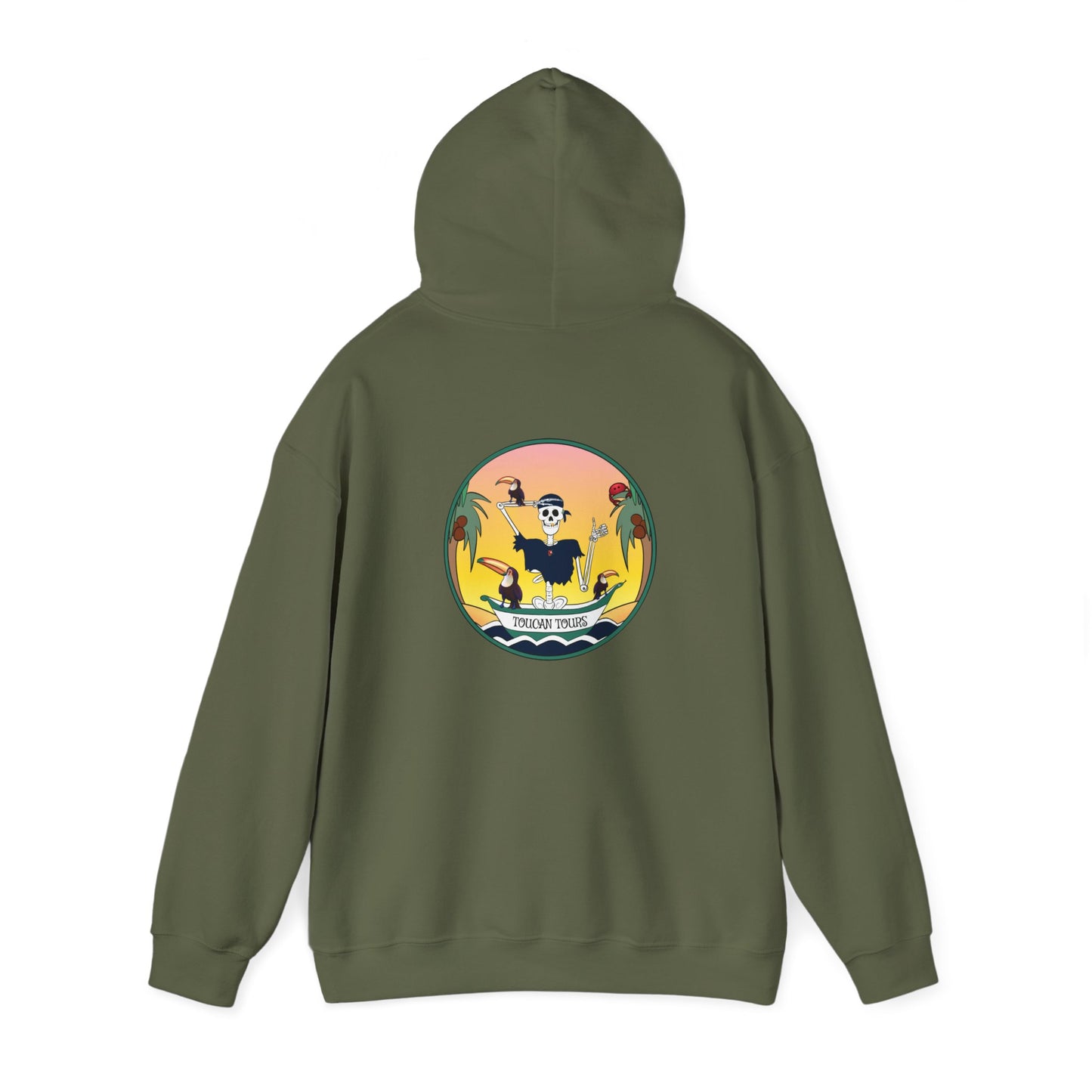 Toucan Tours, The Classic All Day Hooded Sweatshirt, in Sand, Military Green, Cardinal Red, Safety Pink, Safety Orange & Black