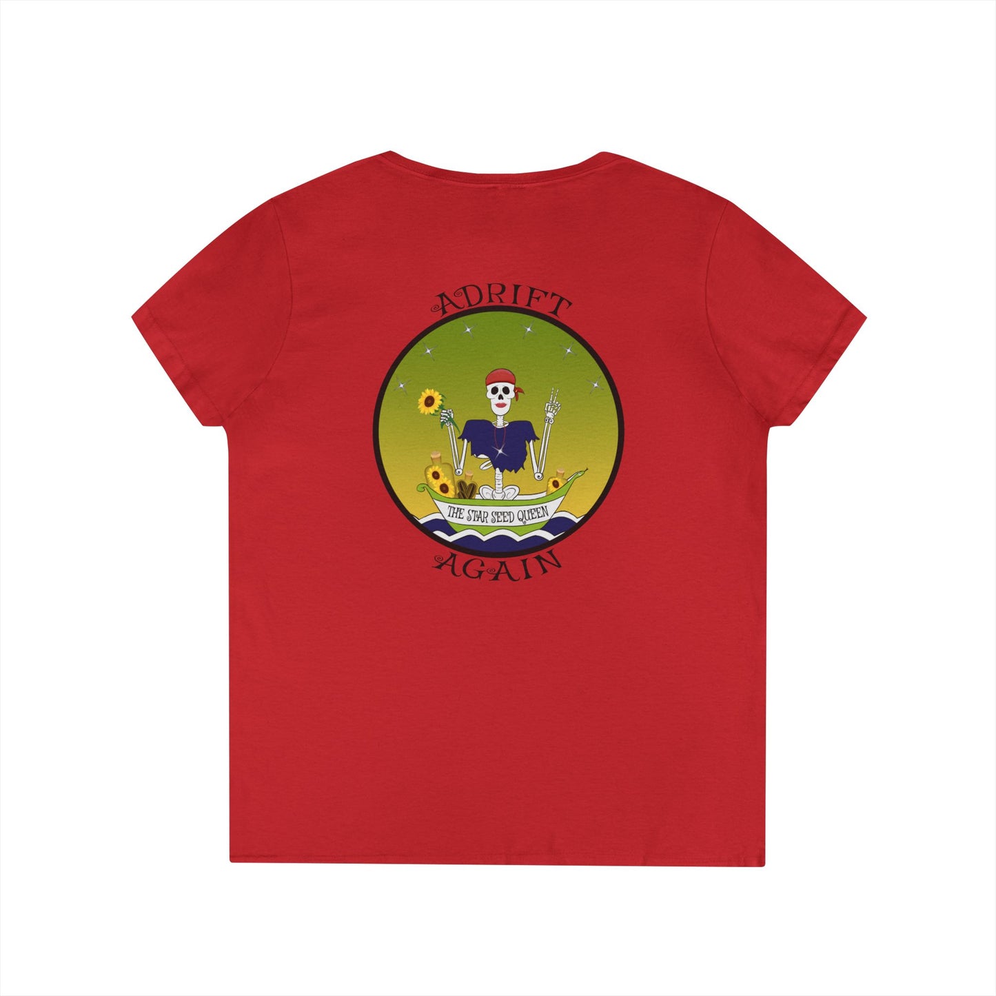 The Star Seed Queen, Women's V-Neck T-Shirt, in Sport Grey, White, Royal & Red