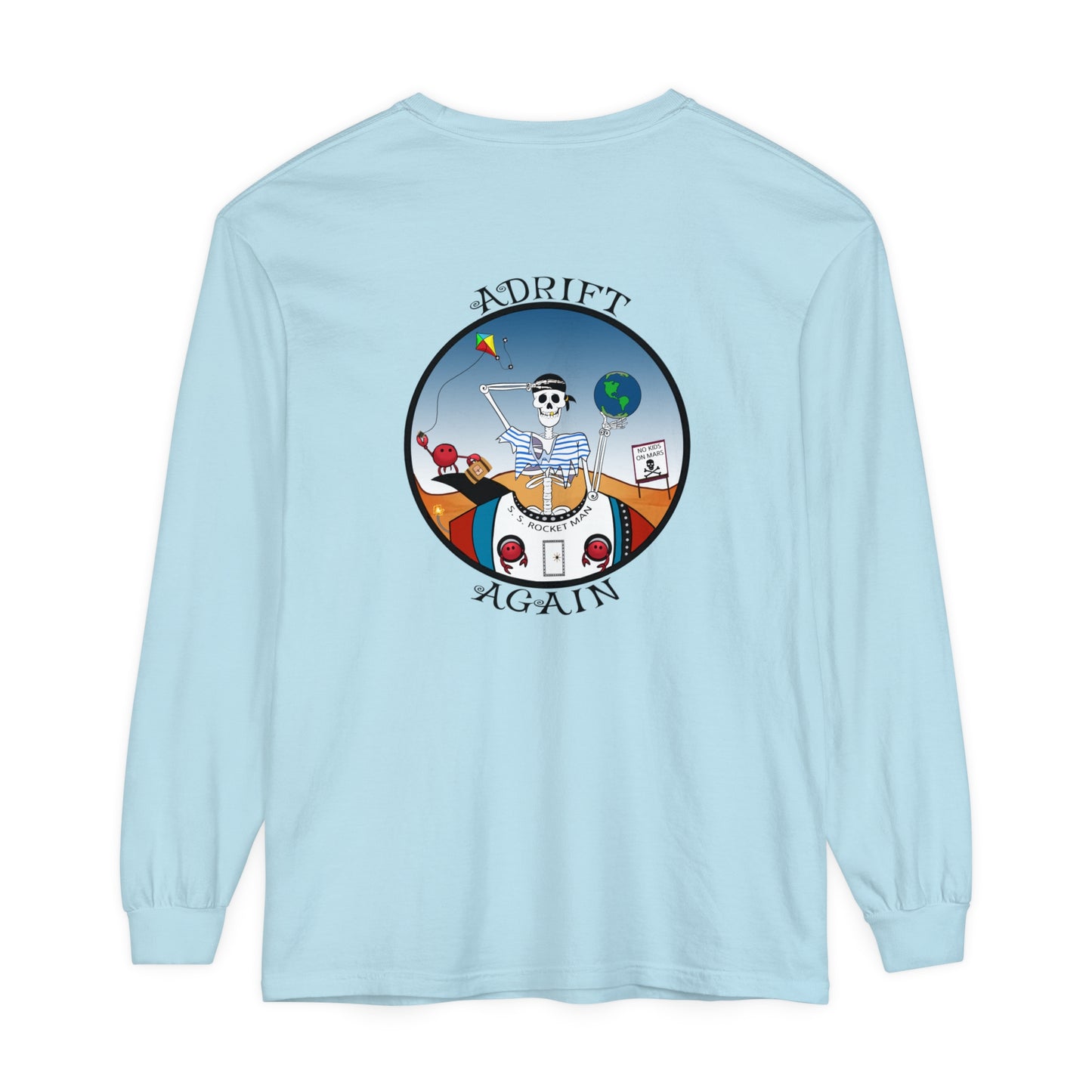 S. S. Rocket Man Unisex Garment-dyed Long Sleeve T-Shirt, Black, Red, White & Chambray
