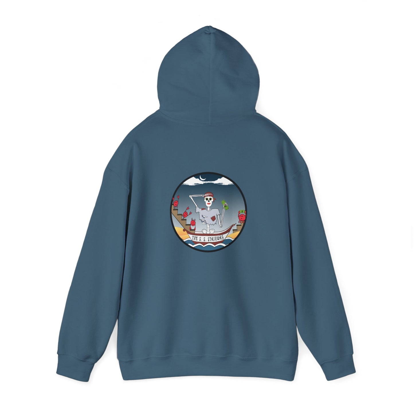 The S. S. Stairway, The Classic All Day Hooded Sweatshirt, Garnet, White, Indigo Blue, Antique Cherry Red, and Ash