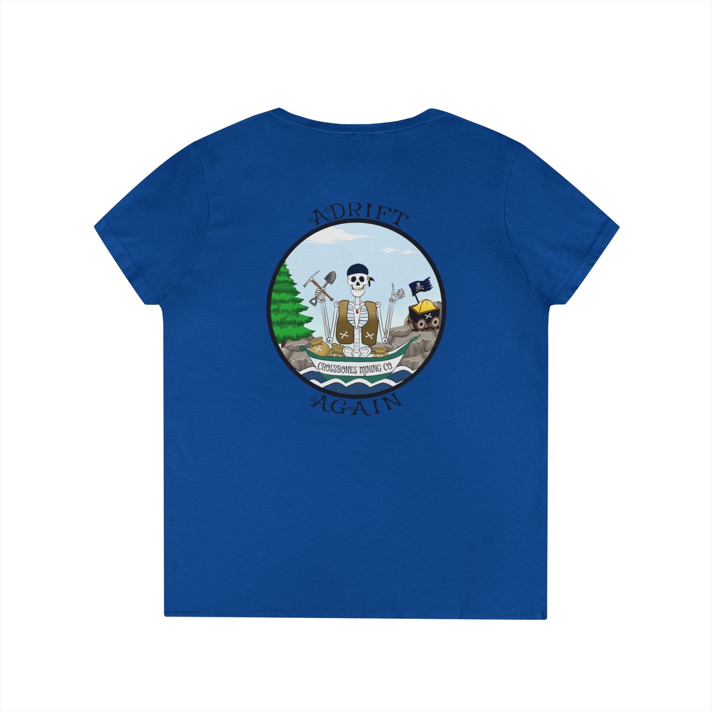 Crossbones Mining Co., Women's V-Neck T-Shirt, in Sport Grey & Royal