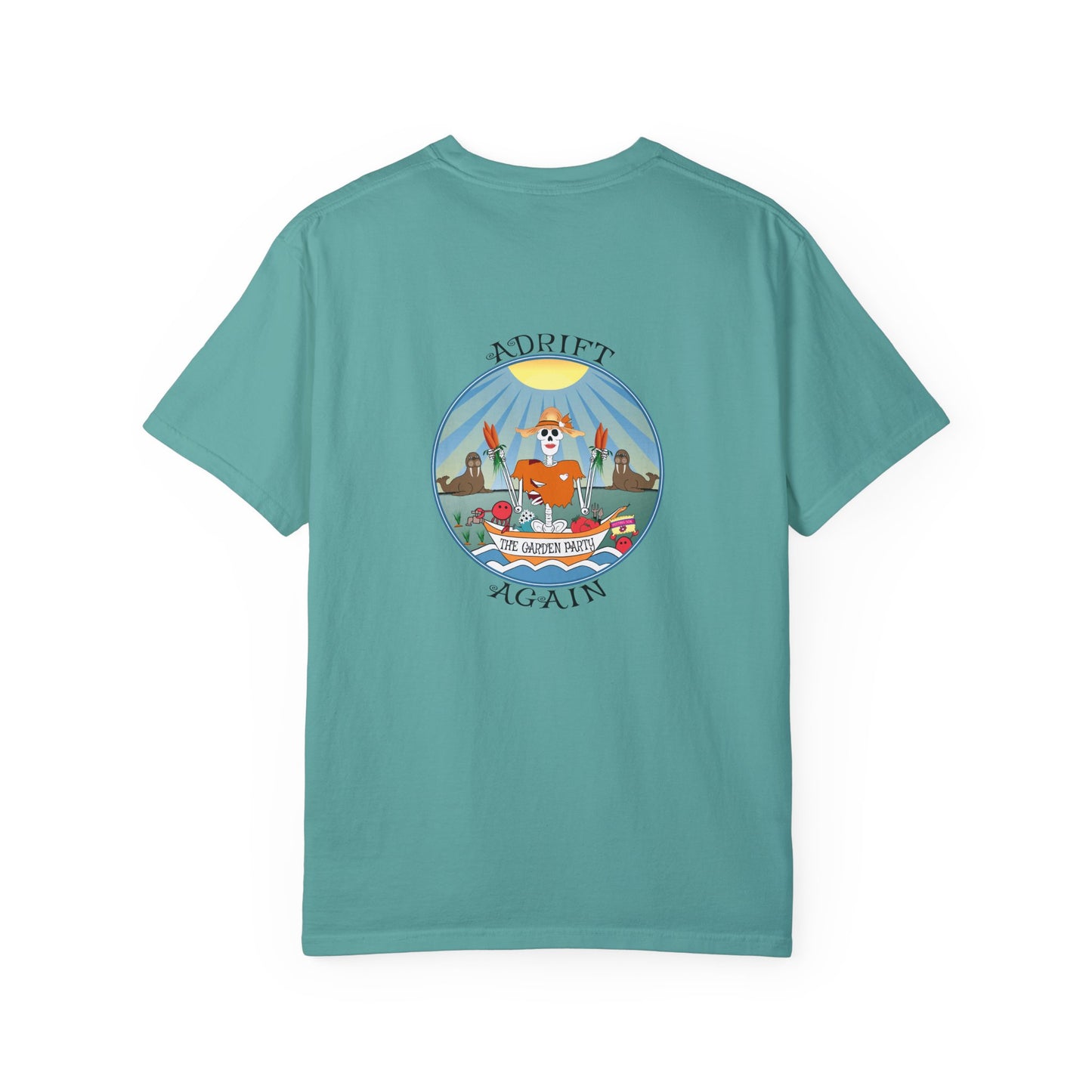 The Garden Party, Unisex Garment-Dyed, Short Sleeve T-shirt, In Burnt Orange, Seafoam Citrus, Seafoam, Black & White