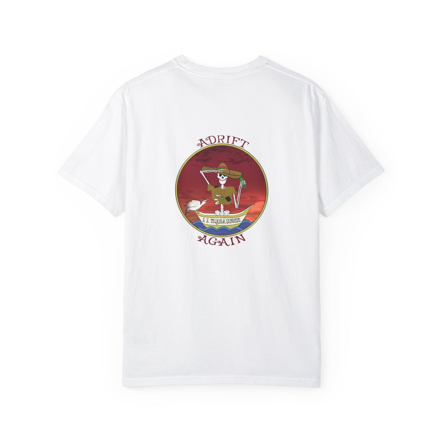 S. S. Tequila Sunrise, Unisex Garment-Dyed, Short Sleeve T-shirt, In Burnt Orange, Mustard & White