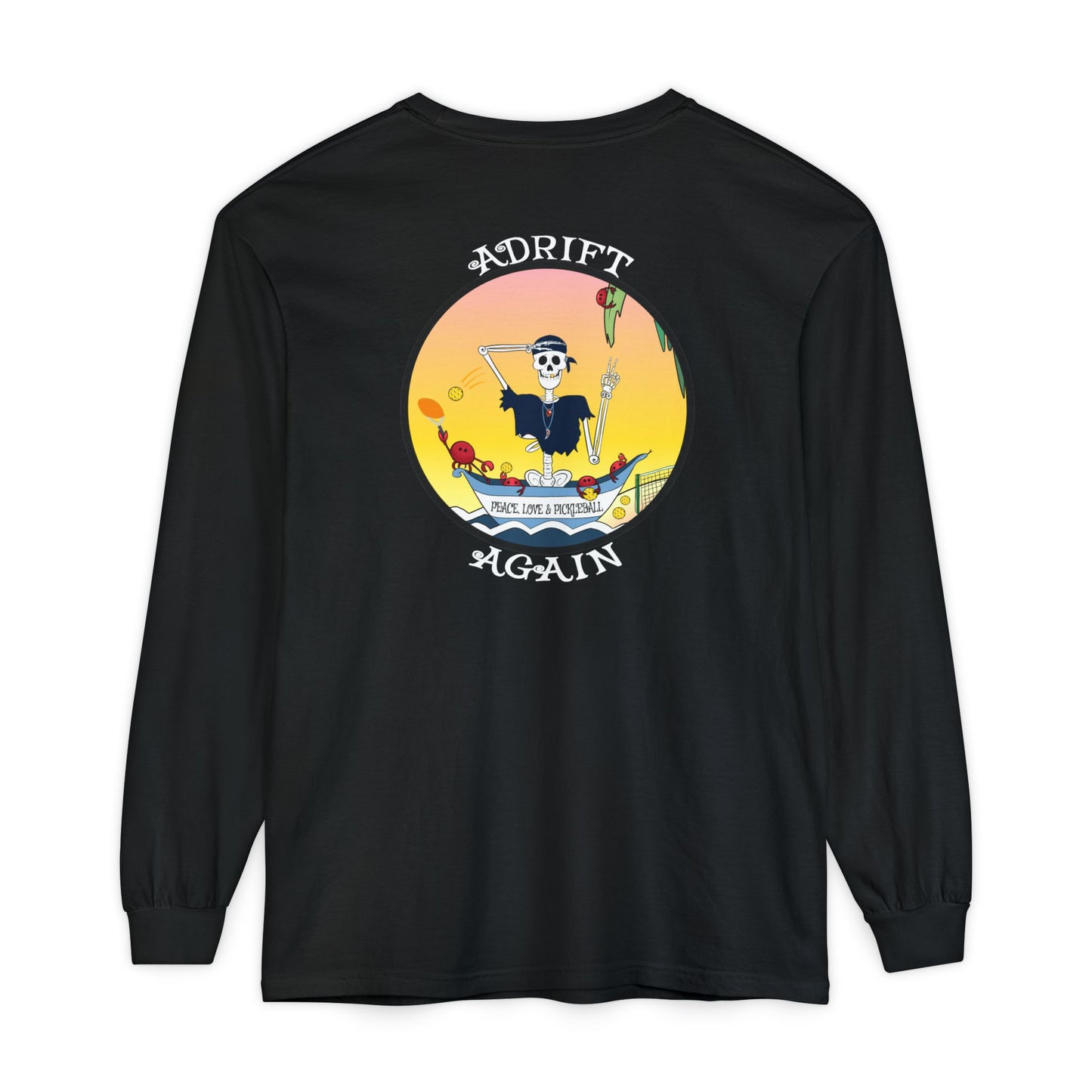 Peace, Love & Pickleball Unisex Garment-dyed Long Sleeve T-Shirt, Light Green, Blue Jean, Black, Butter & True Navy