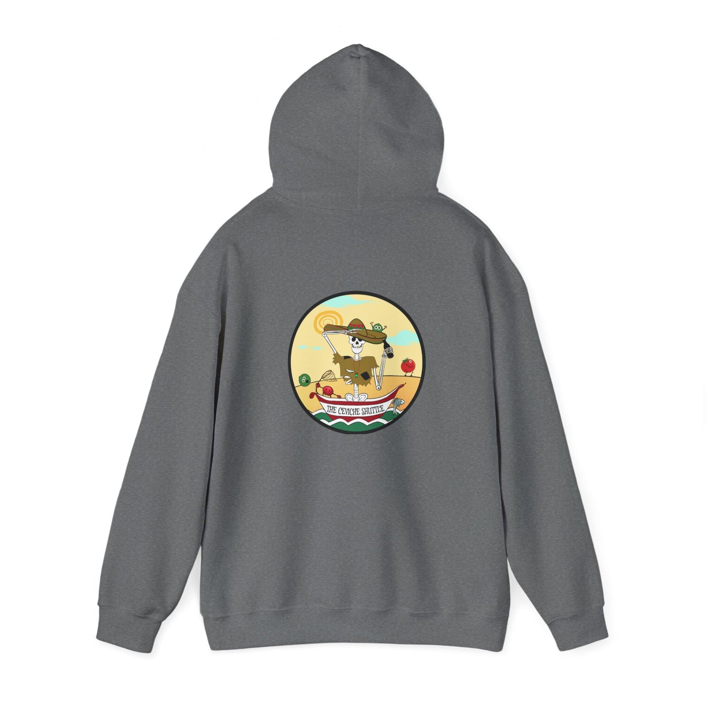 The Ceviche Shuttle, The Classic All Day Hooded Sweatshirt, In Military Green, Graphite Heather, Indigo Blue, Heather Sport Dark Navy, Antique Cherry Red, Safety Orange, Orange & Sand